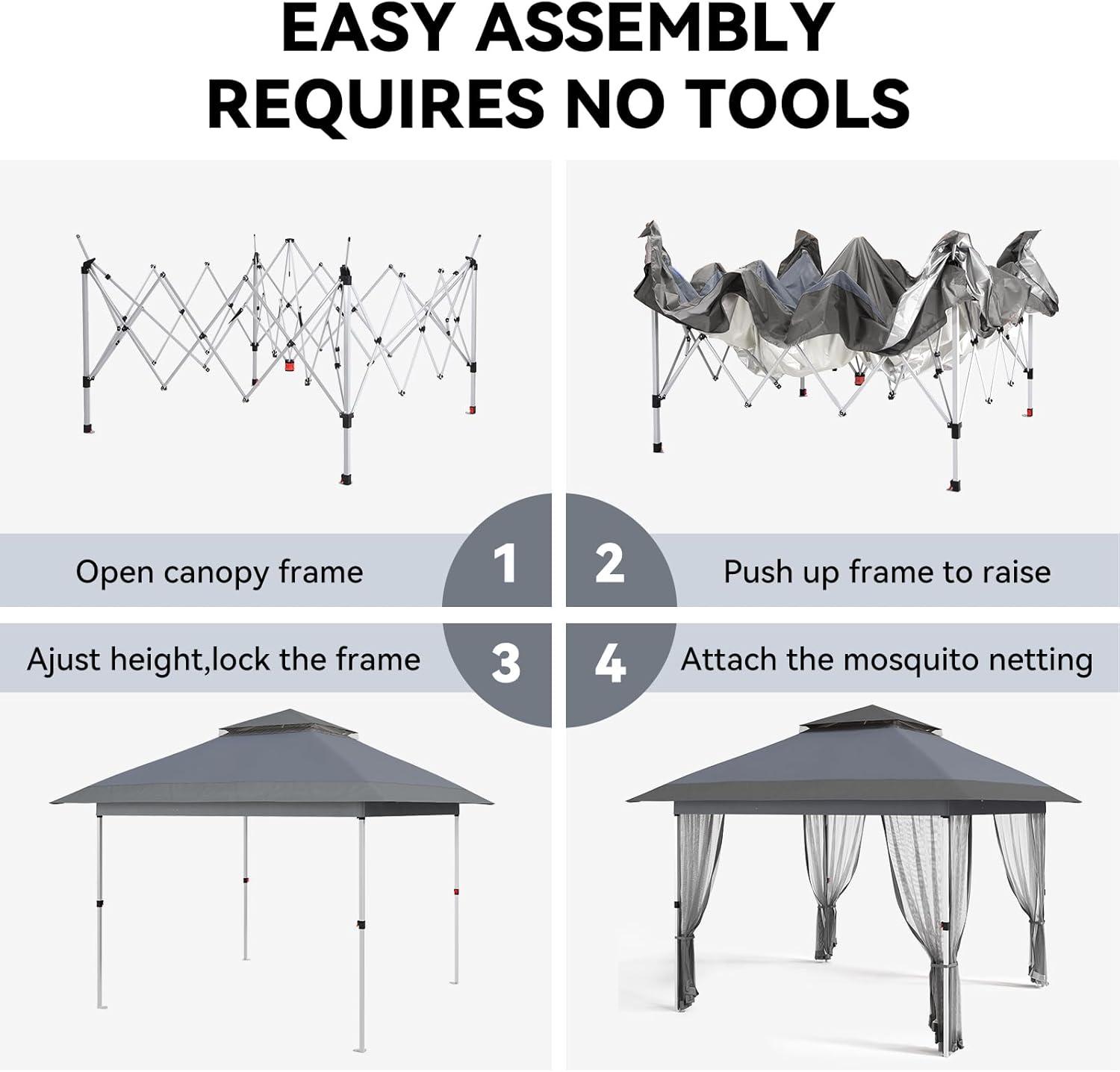 12'x12' Gazebo Outdoor Pop up Canopy Tent with Curtains and 144 Square Shelter for Patio,Backyard Party, with Mosquito Netting, 2-Tiered Vented Top (Gray)