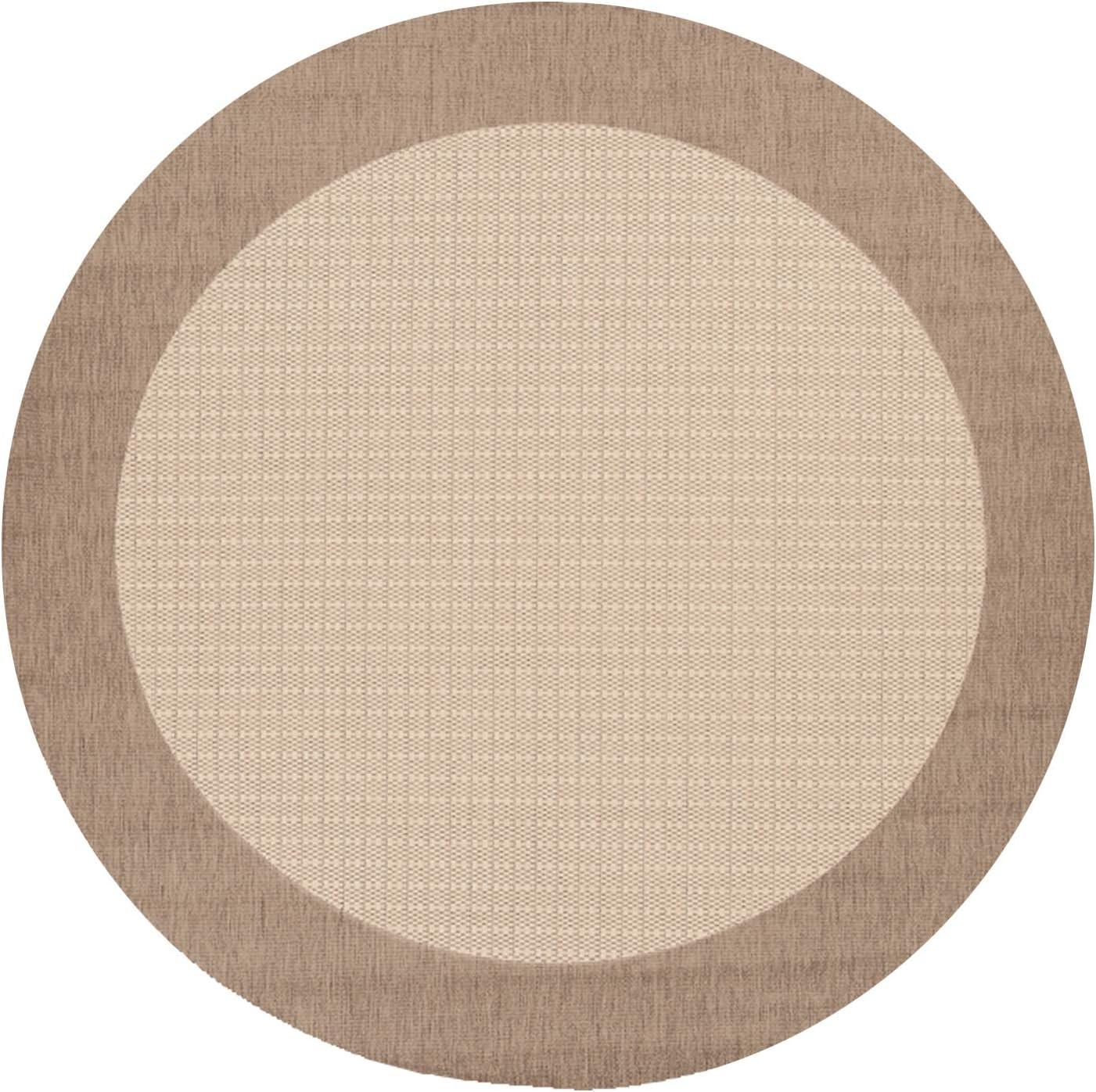 Couristan Recife Checkered Field Indoor / Outdoor Area Rug, Natural- Cocoa, 7'6" Round