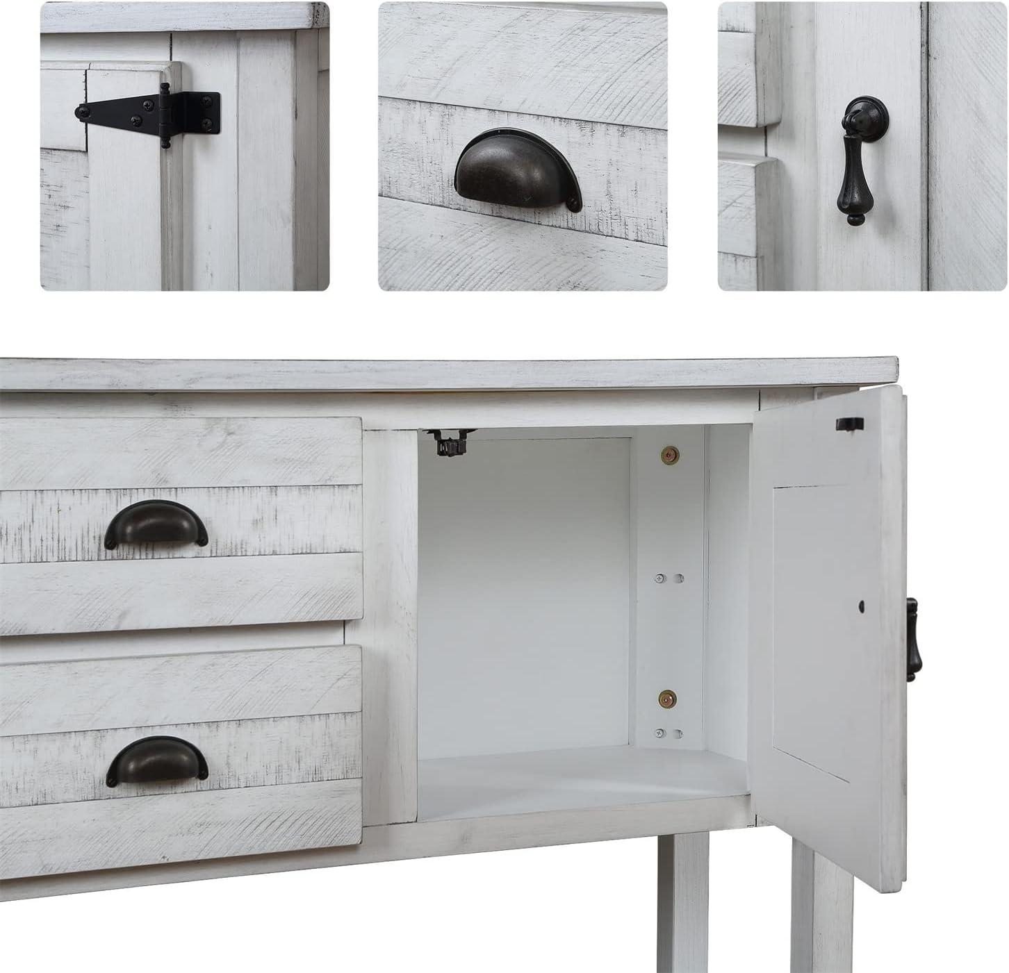 48" Solid Wood Buffet Sideboard,Farmhouse Console Table with Bottom Shelf,Retro-Style Storage Cabinet for Entryway,Living Room,Dining Room,Kitchen,Antique White