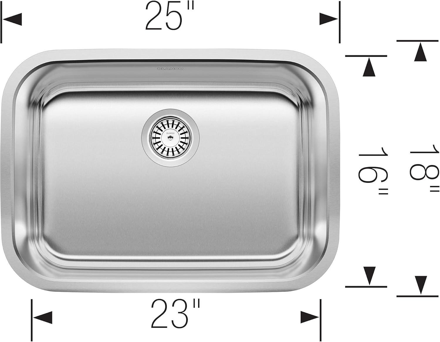 STELLAR 25" L x 18" W Single Bowl Stainless Steel Undermount Kitchen Sink