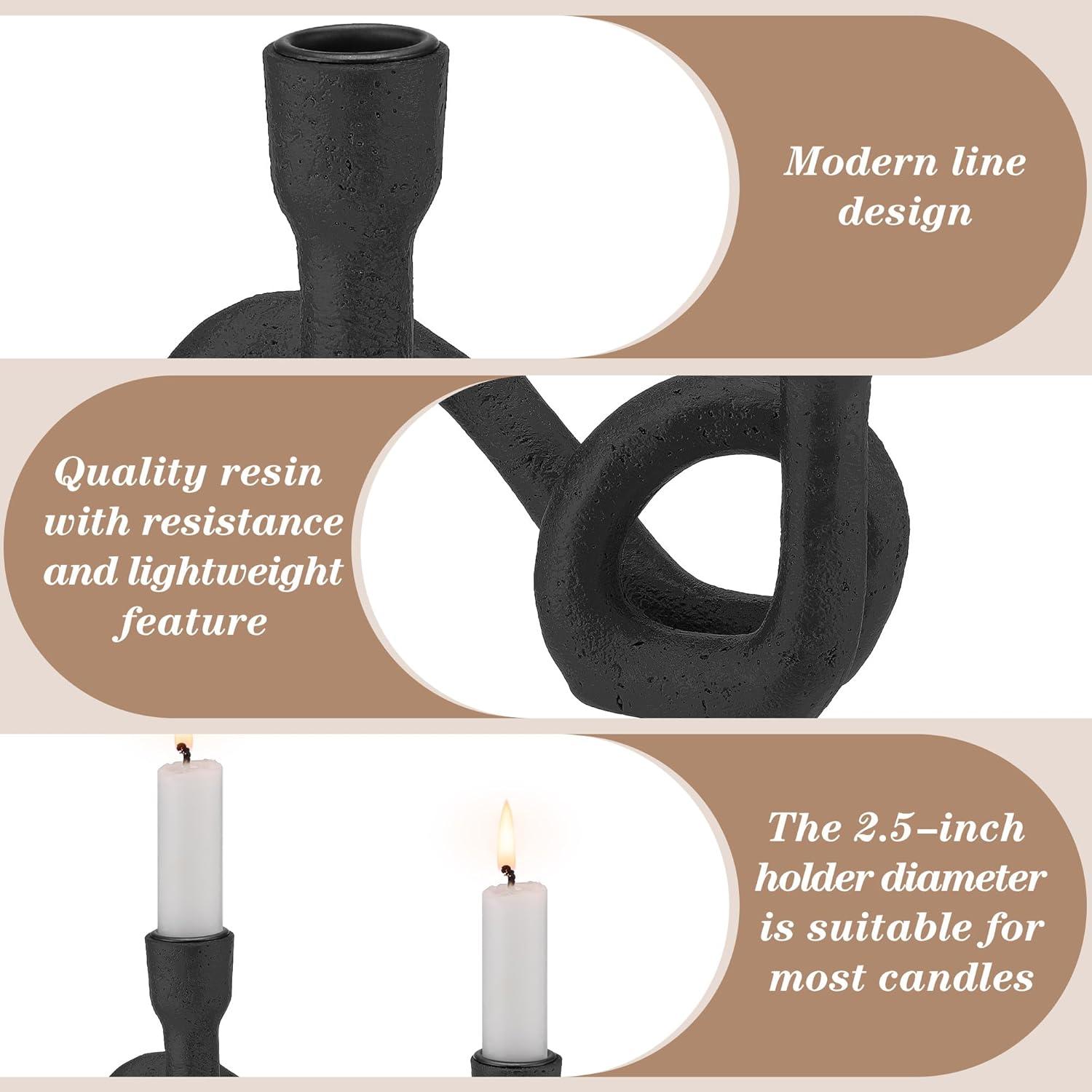 Storied Home Decorative Resin Double Taper Candle Holder, Black