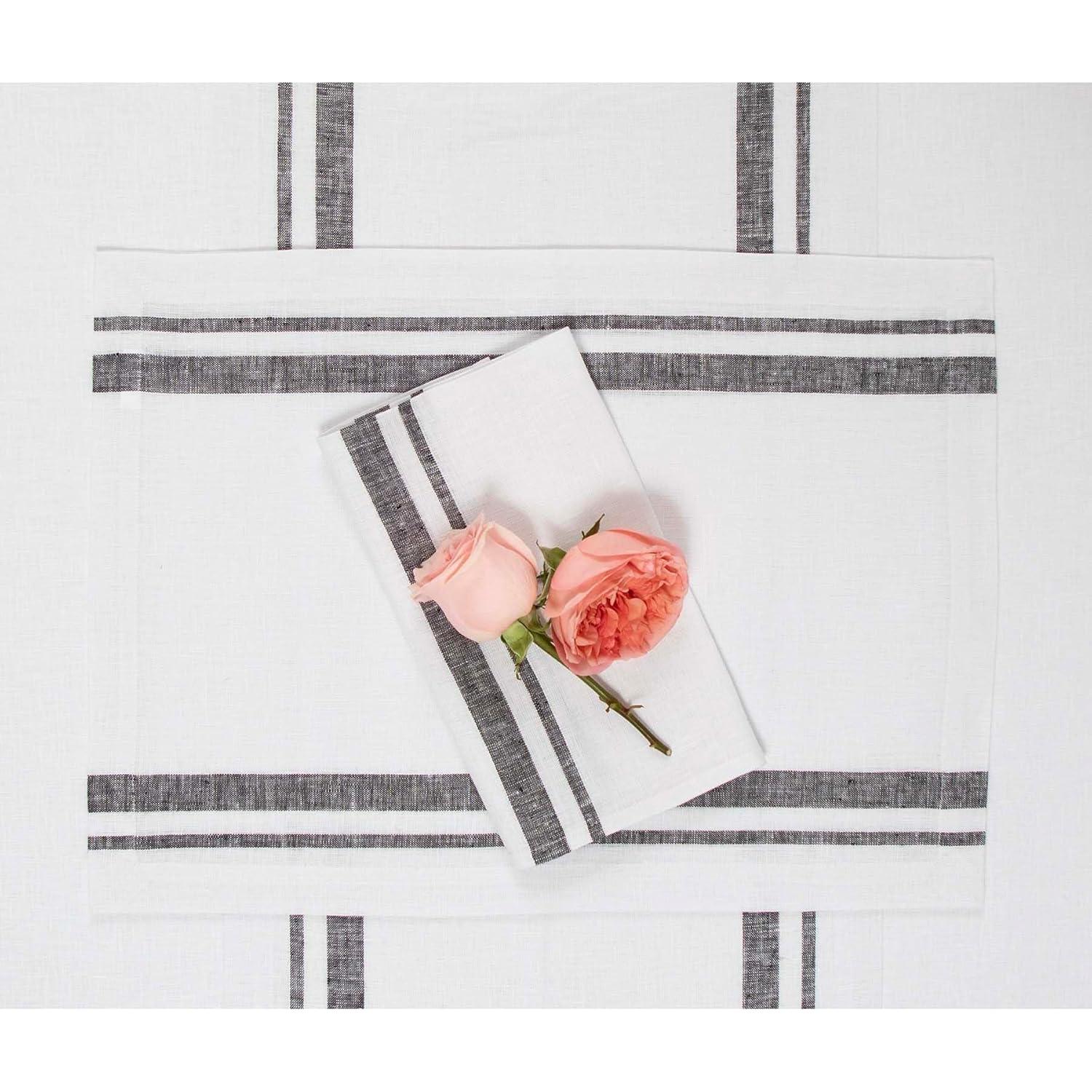 Solino Home French Stripe - 100% Pure Linen Placemats (Set of 4)