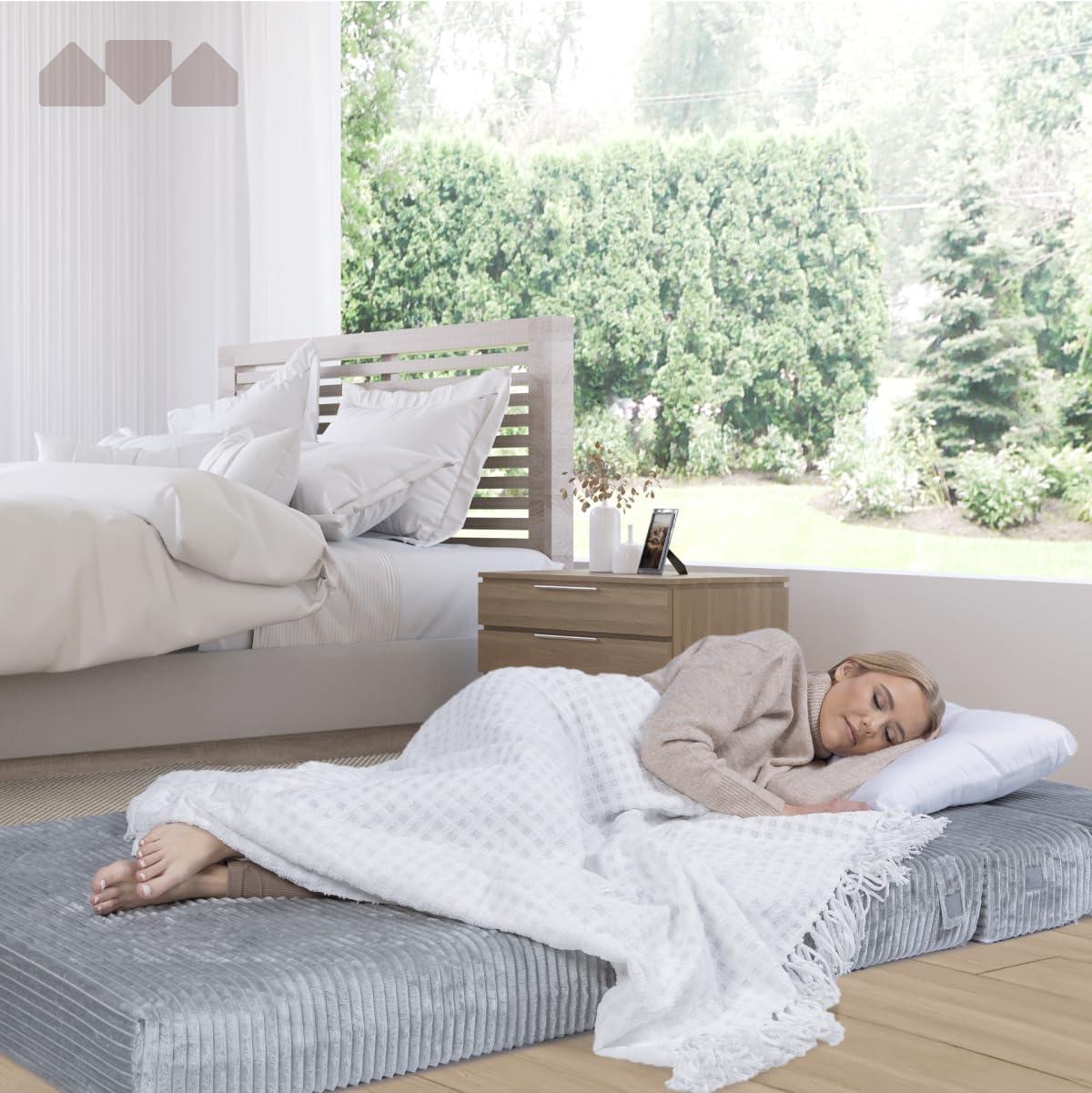 Milliard Tri Folding Sofa Mattress, Memory Foam Foldable Mattress with Ultra Soft & Washable Ribbed Fur Cover, Twin Size (75" x 38" x 6")