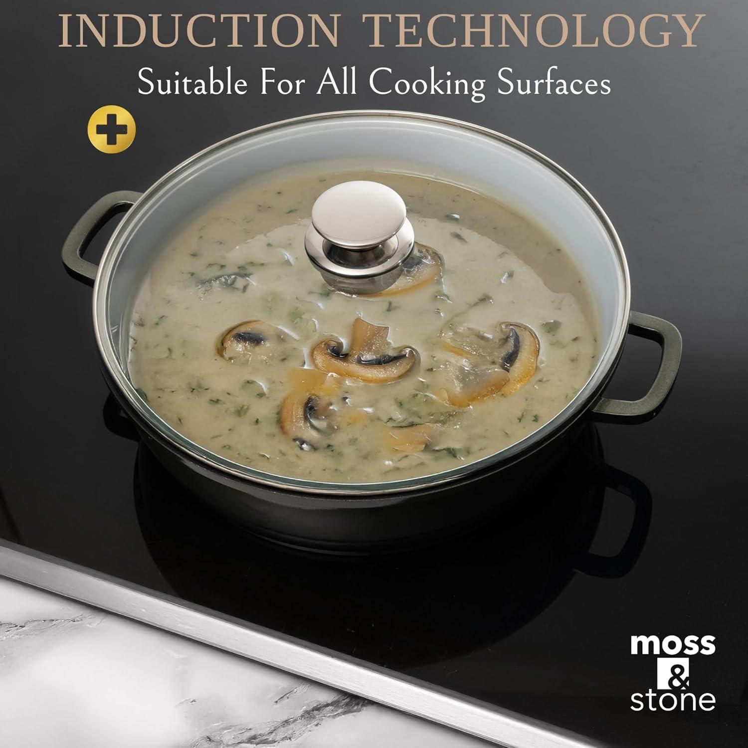Moss & Stone 6 Qt Induction Compatible Aluminum Roaster Pot with Glass Lid