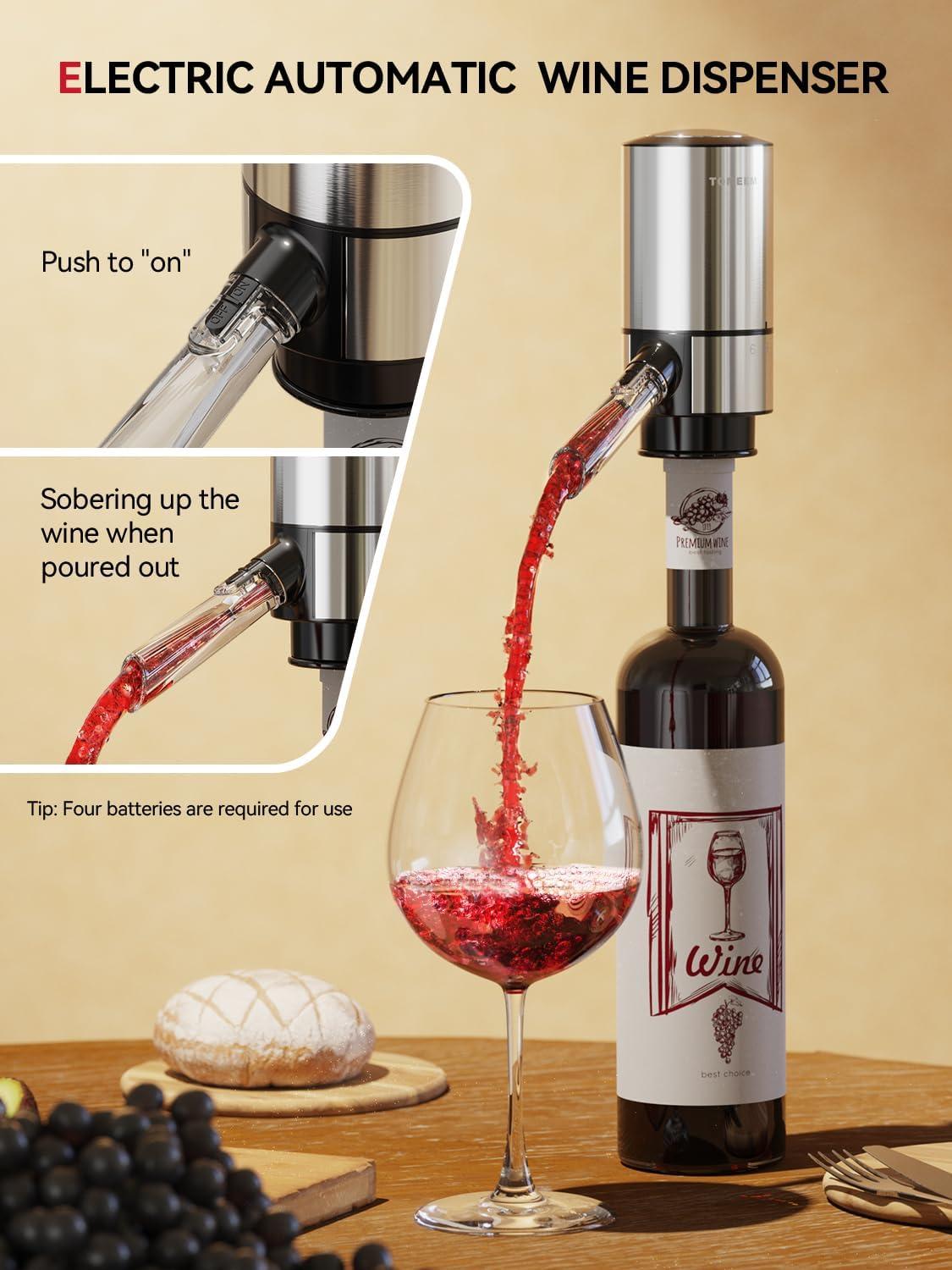 Tomeem Electric Wine Opener Set with Rechargeable Wine Opener, Foil Cutter , Automatic Wine Pourer and Aerator Vacuum Stoppers 4-in-1 Gift Set