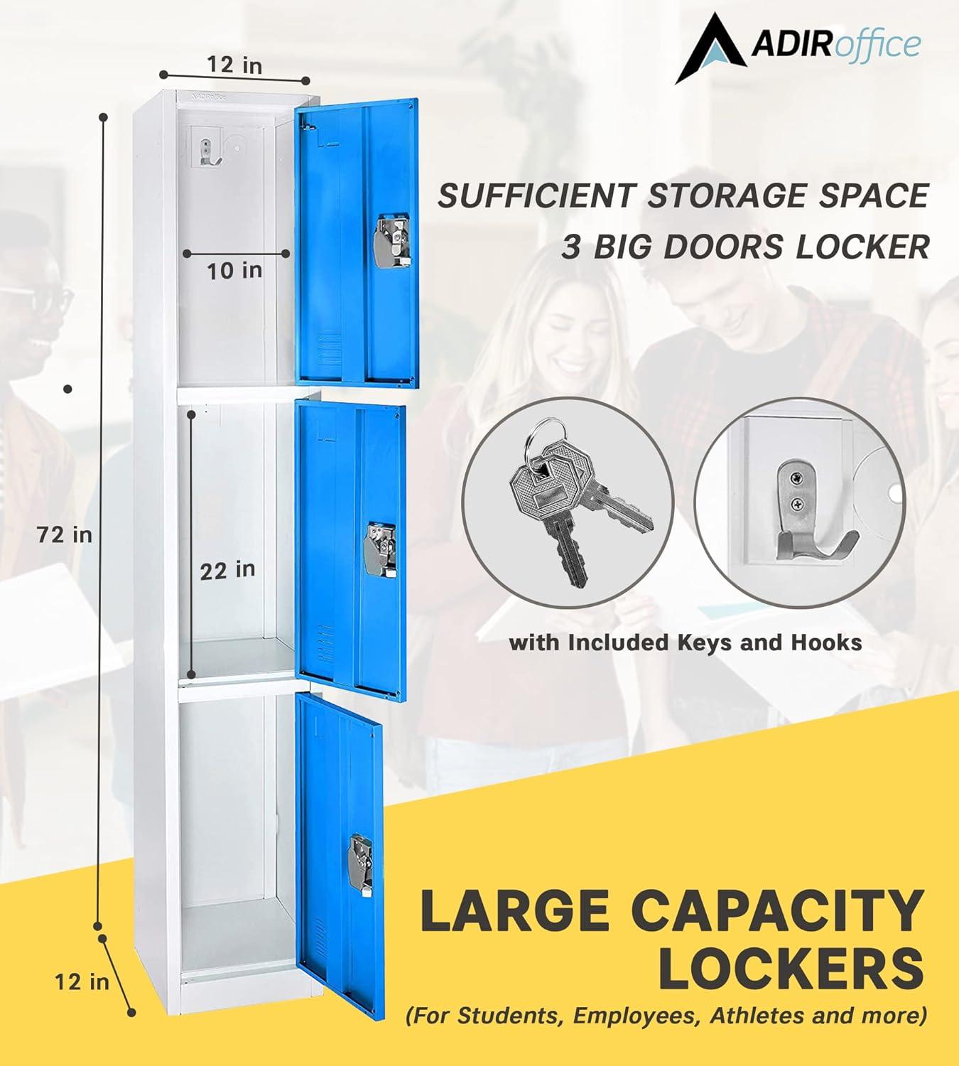 Blue Steel Freestanding 3-Door Office Locker