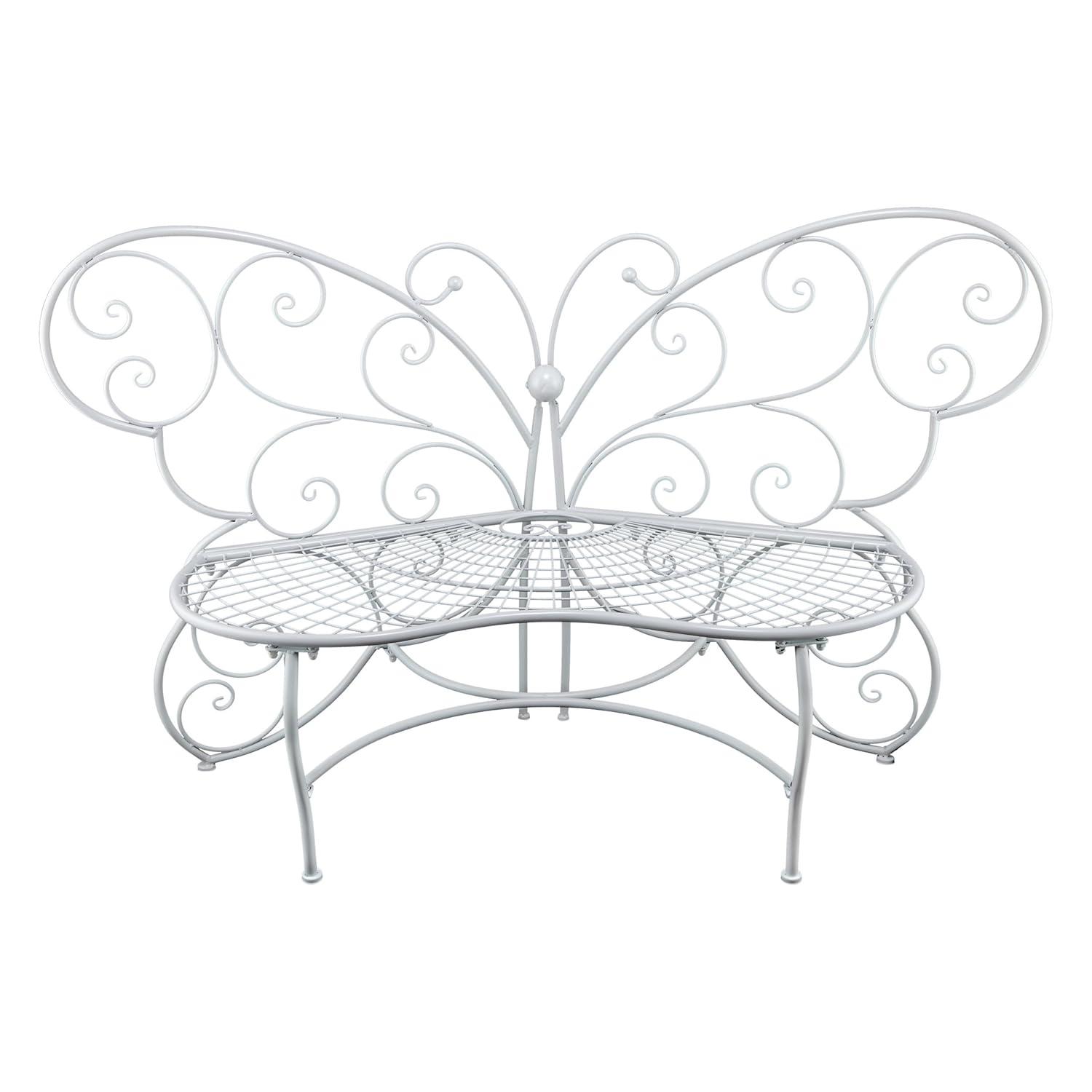 38" x 62" Metal Butterfly Outdoor Bench White - Alpine Corporation: Weather-Resistant, Garden Seating