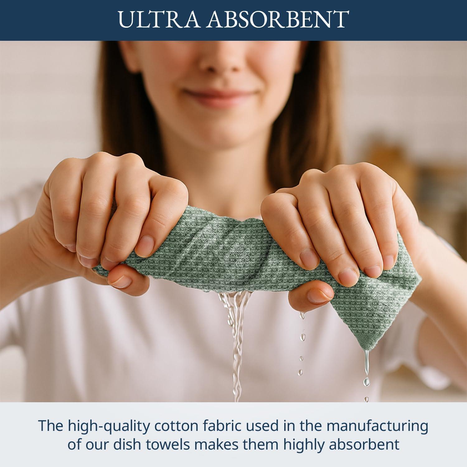 Kitchen Towels Set - Pack of 12 Cotton Dish Towels for Drying Dishes, 18”x 28”, Kitchen Hand Towels, Quick Drying Kitchen Towel Set - Olive