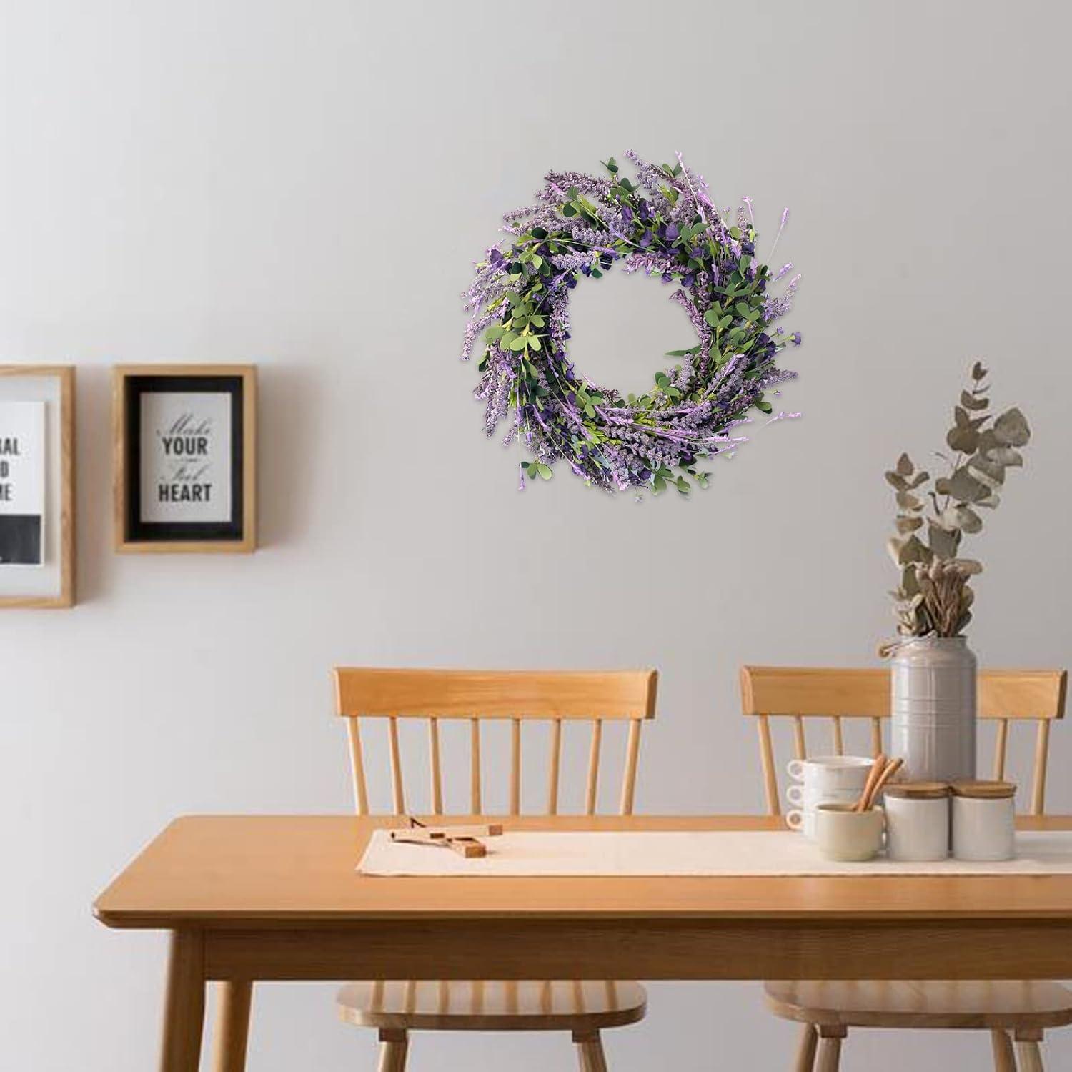 Spring Decor 20 Inch Lavender Wreath for Front Door Greenery Leaves Wreath for All Seasons Indoor Outdoor Floral Wreath for Wedding Party Home Decor