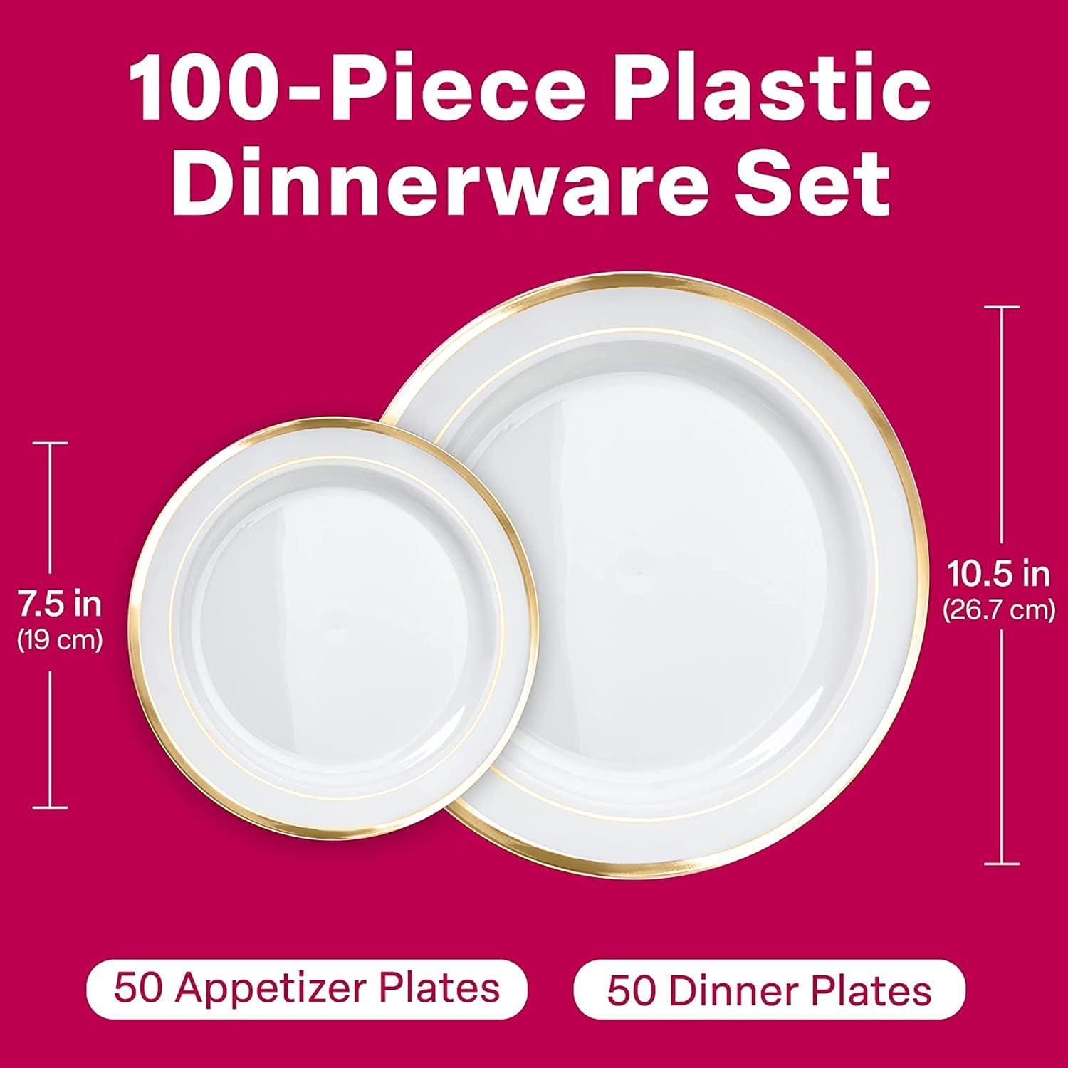 Elegant White and Gold Trim Disposable Plastic Plates Set