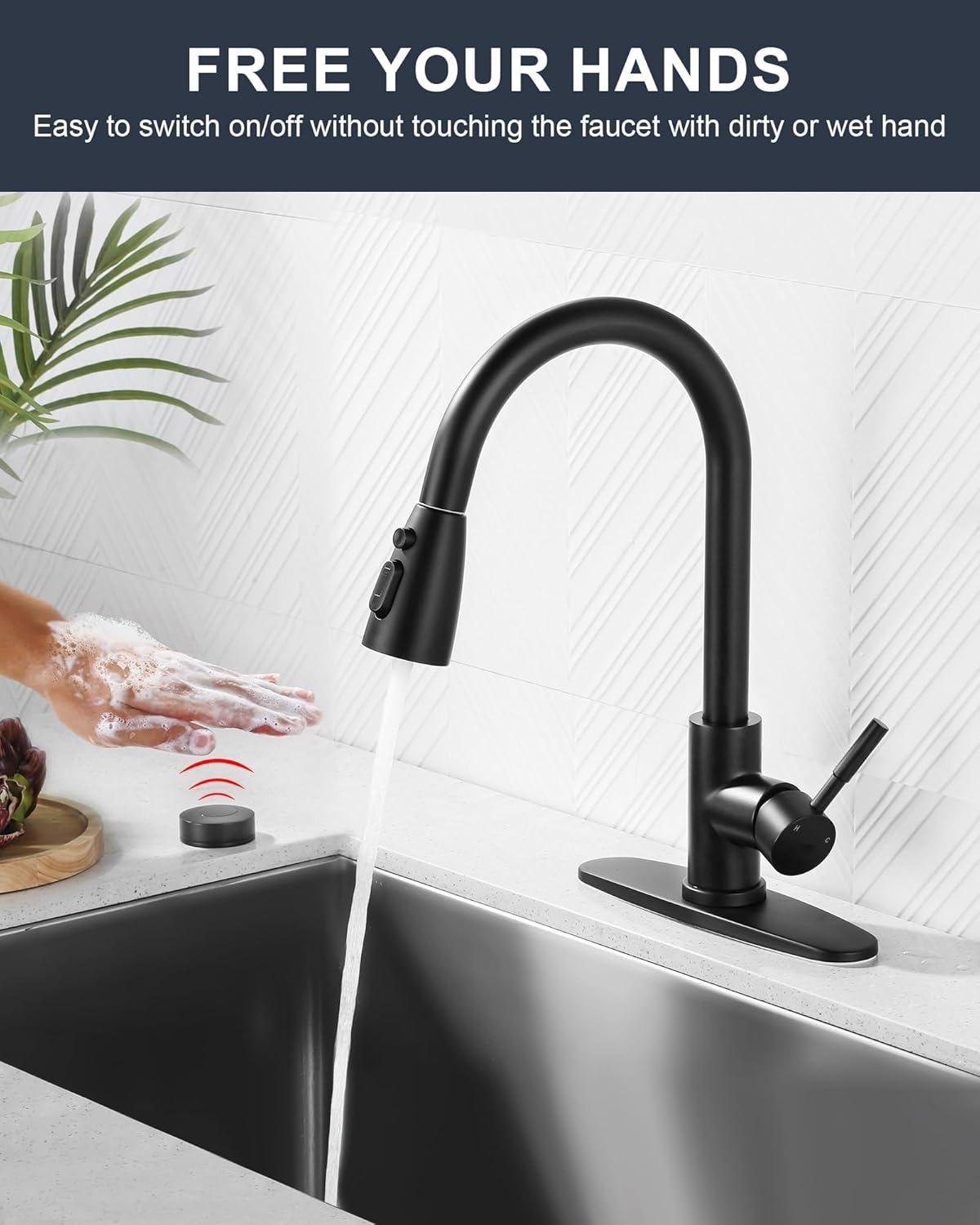 Automatic Smart Mobile Motion Sensor Kitchen Sink Faucet with 3 Modes Pull-Down Sprayer