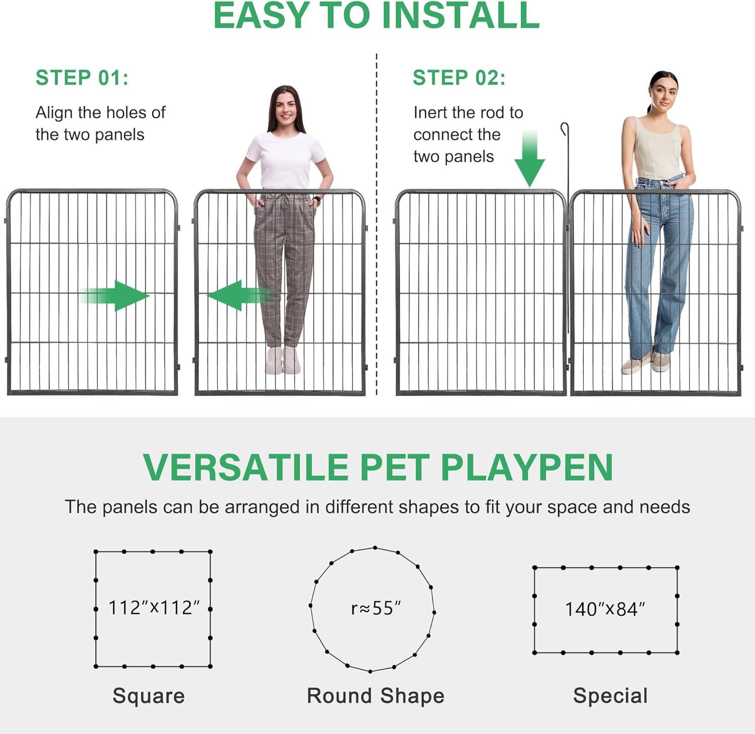 FDW Dog Playpen Pet Dog Fence 2-32 Panels  24/32/40"H Metal Dog Pen Outdoor Exercise Pen with Doors for Large/Medium /Small Dogs for RV,Camping,Yard