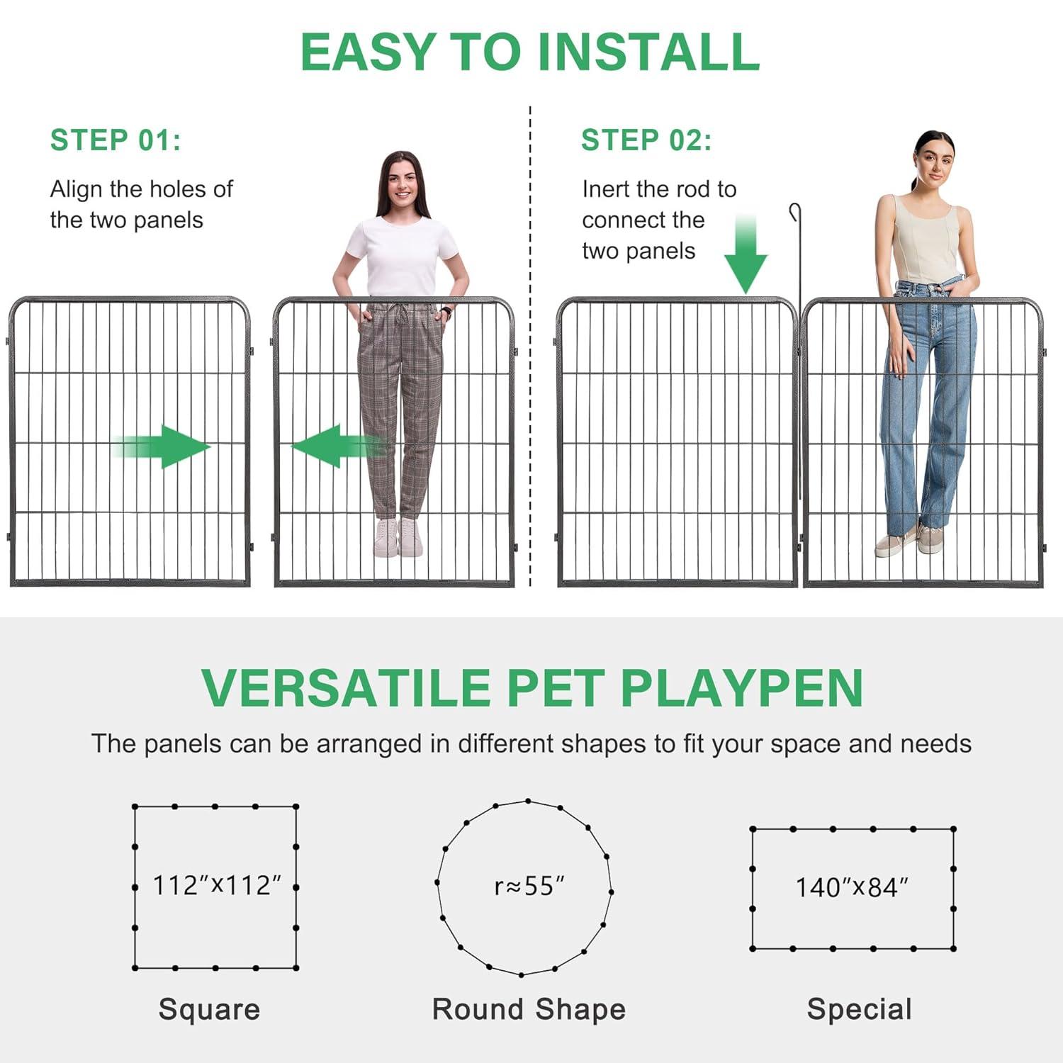 FDW Dog Playpen Pet Dog Fence 32" Height 16 Panels Metal Dog Pen Outdoor Exercise Pen with Doors for Large/Medium /Small Dogs Camping,Yard