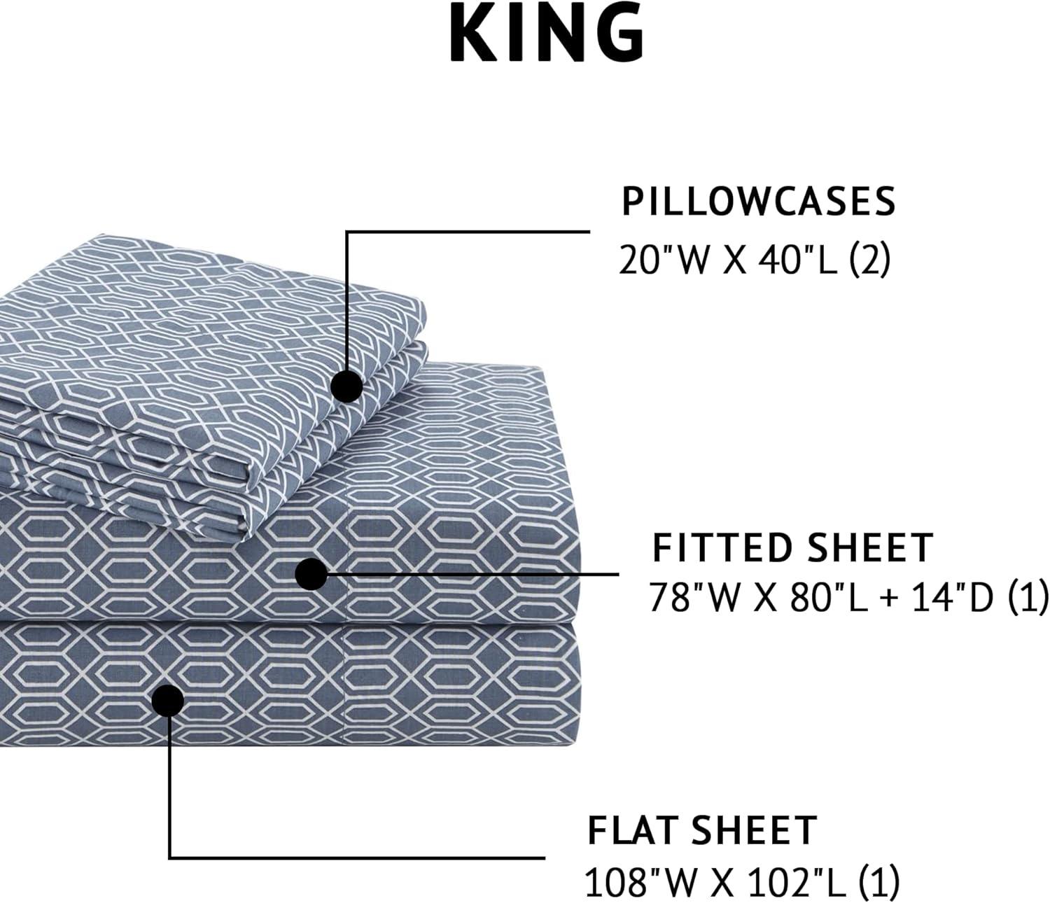 King Blue Cotton Percale Deep Pocket Sheet Set