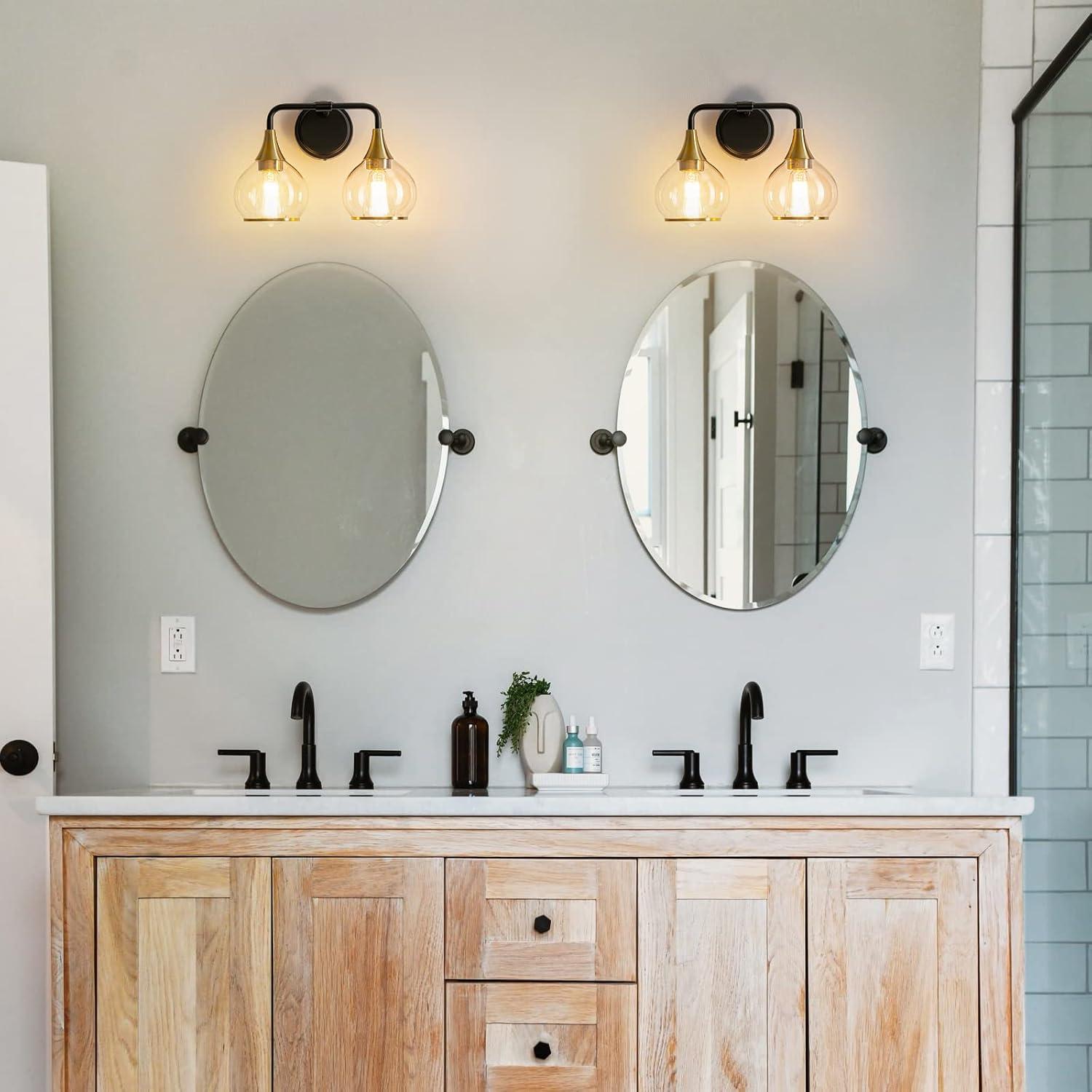 Black and Gold Bathroom Light Fixtures 2-Lights Vanity Lights with Clear Glass Shade Bathroom Vanity Light 14 Inch Wall Sconces(Exclude E26 Bulb)…