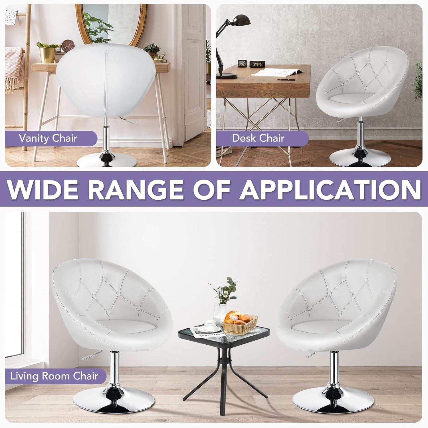 Costway 1PC Adjustable Modern Swivel Round Tufted Back Accent Chair PU Leather White