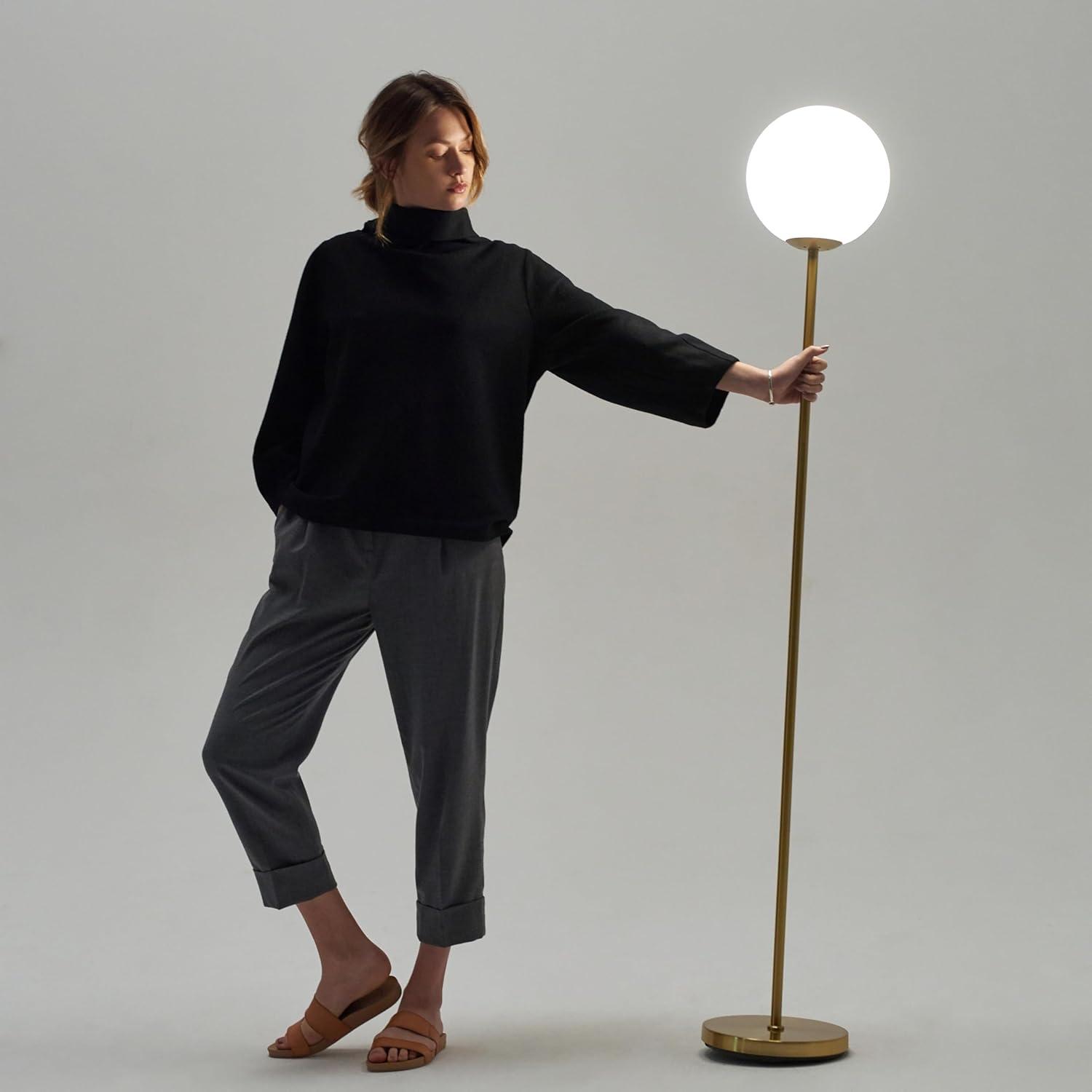 Brightech Luna Industrial Modern LED Floor Lamp with Glass Round Globe Shade