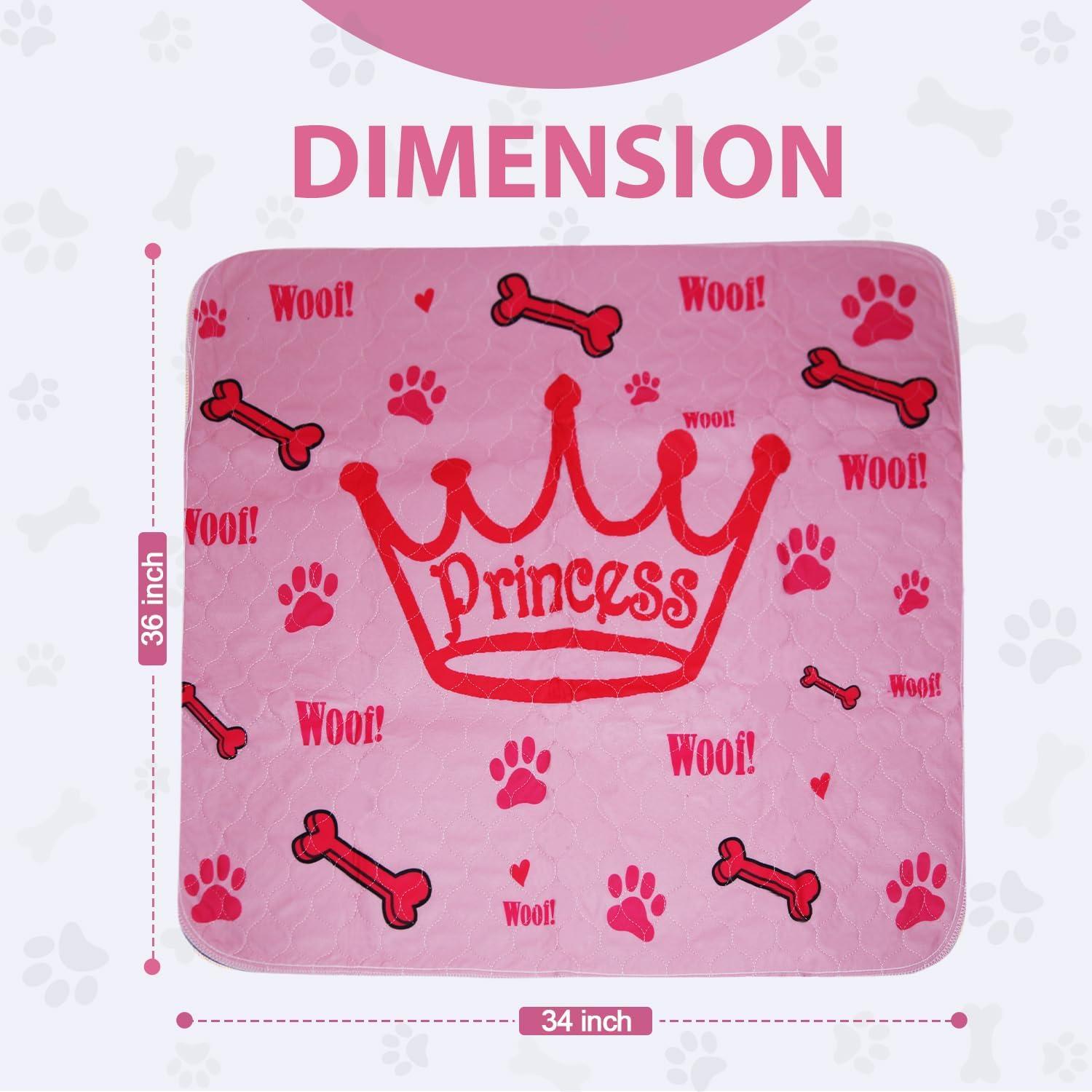 Pink Princess Washable Dog Pee Pads with Grooming Gloves