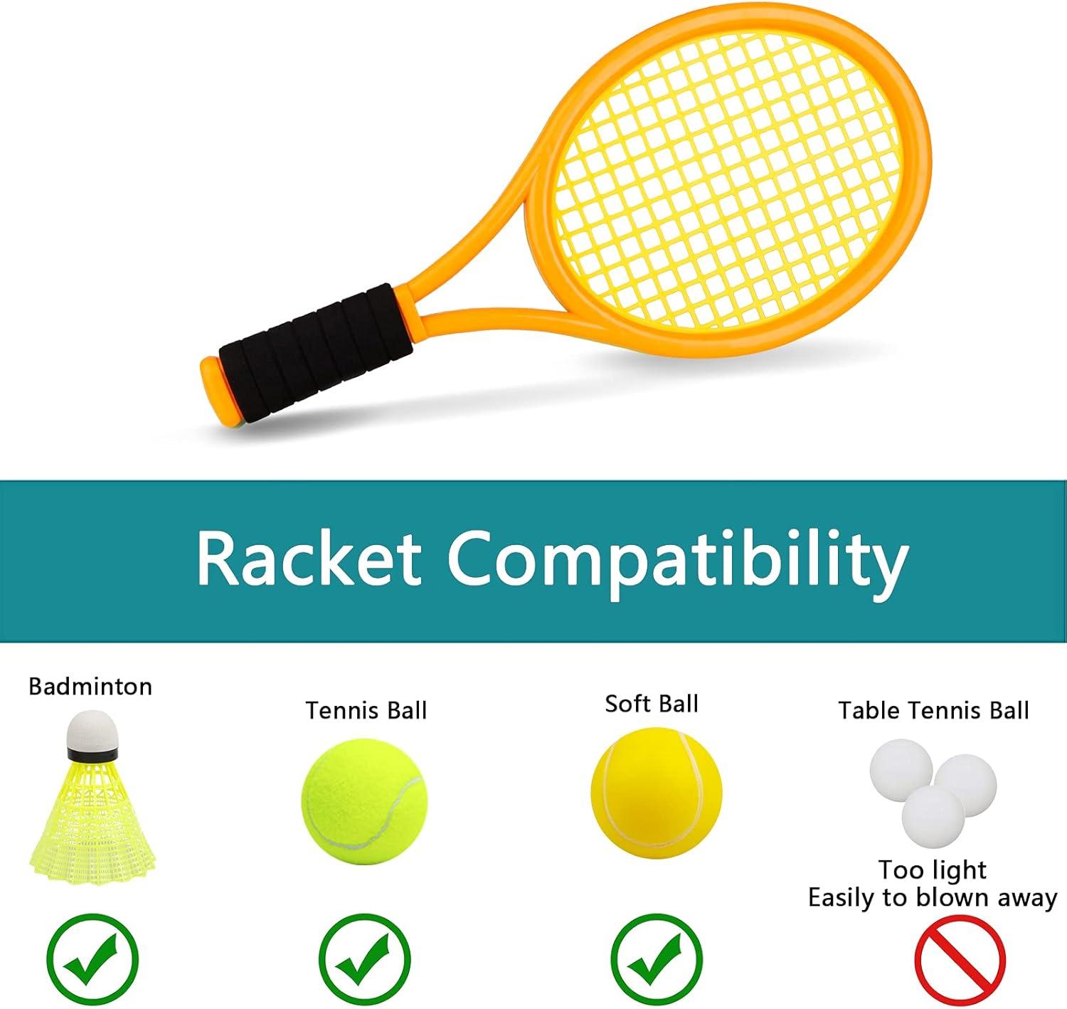 Kids Tennis Racket,17 Inch Plastic Tennis Racket with 2 Soft Balls,2 Tennis Balls and 4 Shuttlecocks for Kid,Toddler Outdoor/Indoor Sport Play