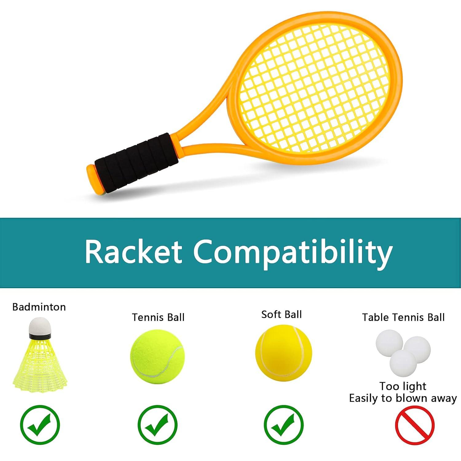 Kids Tennis Racket,17 Inch Plastic Tennis Racket with 2 Soft Balls,2 Tennis Balls and 4 Shuttlecocks for Kid,Toddler Outdoor/Indoor Sport Play