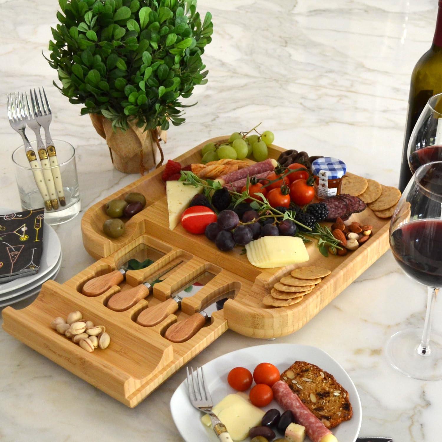 Picnic at Ascot  Large Bamboo Charcuterie Board with Cheese Knife Set