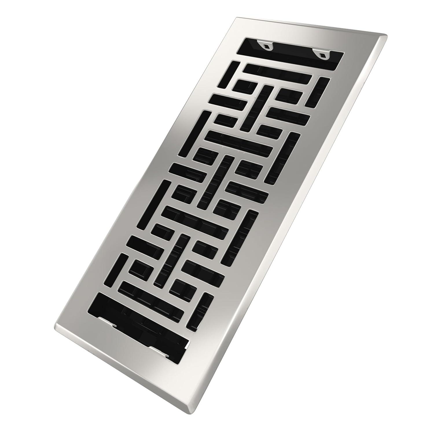Decor Grates AJH410-NKL Oriental Floor Register, 4x10 Inches, Brushed Nickel Finish
