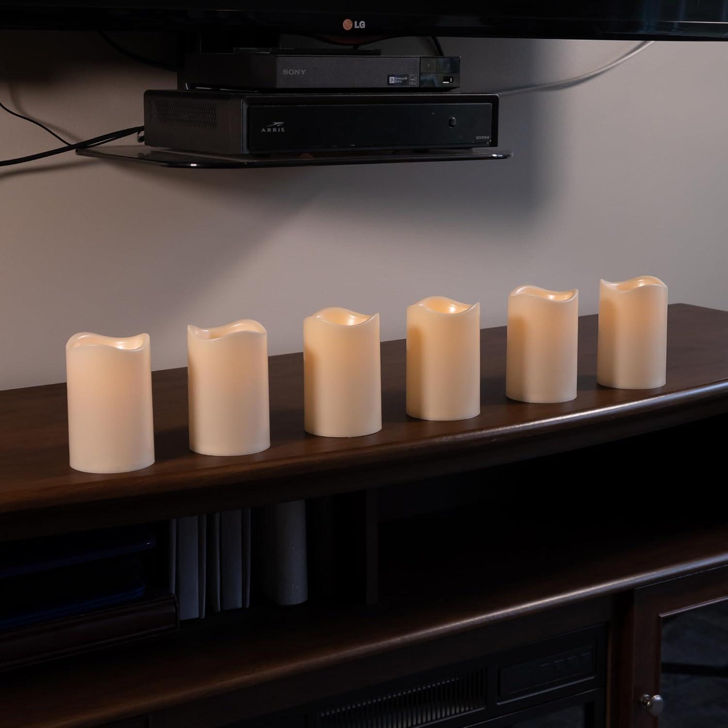 LumaBase Battery Operated LED Pillar Candles - Set of 6