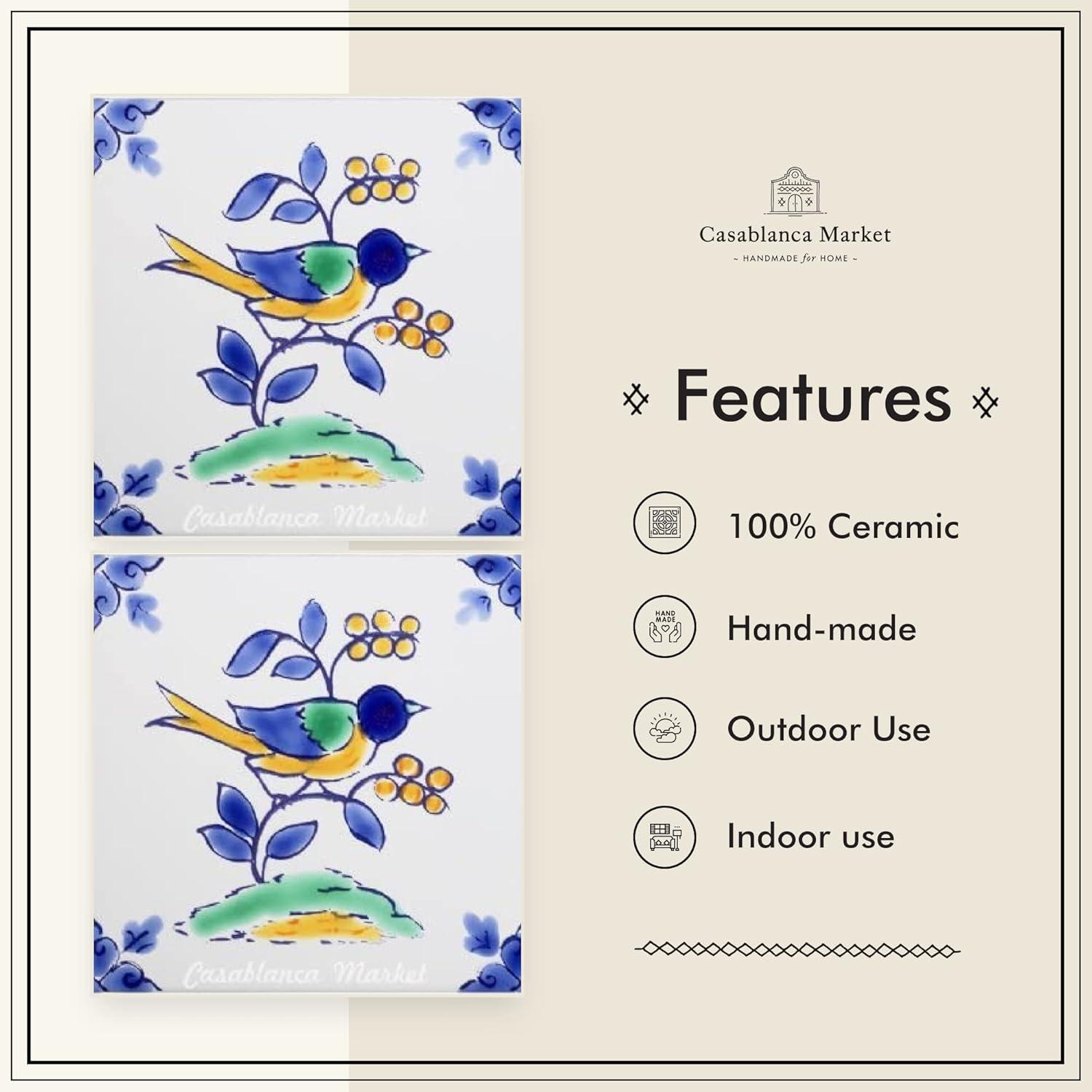 Casablanca Market Mediterranean 4'' x 4'' Hand Painted Ceramic Decorative Accent Tile