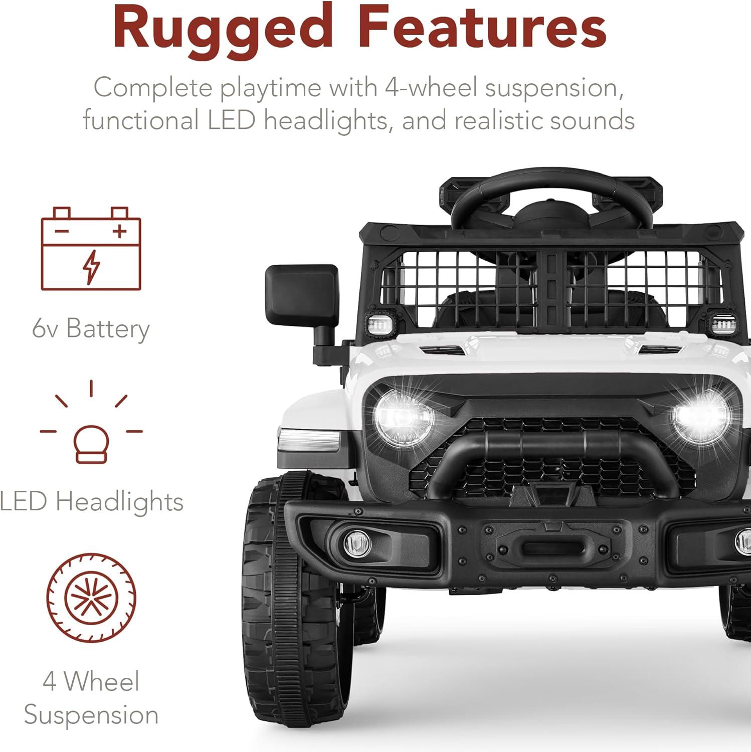 Best Choice Products 6V Kids Ride-On Truck Car w/ Parent Remote Control, 4-Wheel Suspension, LED Lights - White