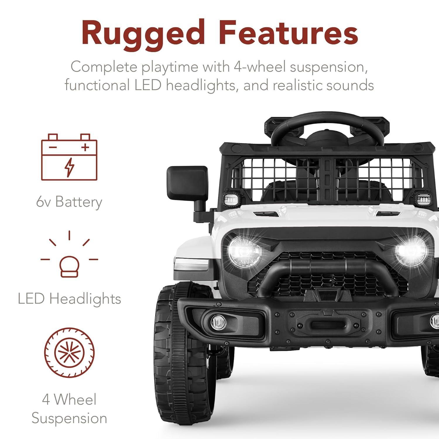 Best Choice Products 6V Kids Ride-On Truck Car w/ Parent Remote Control, 4-Wheel Suspension, LED Lights - White