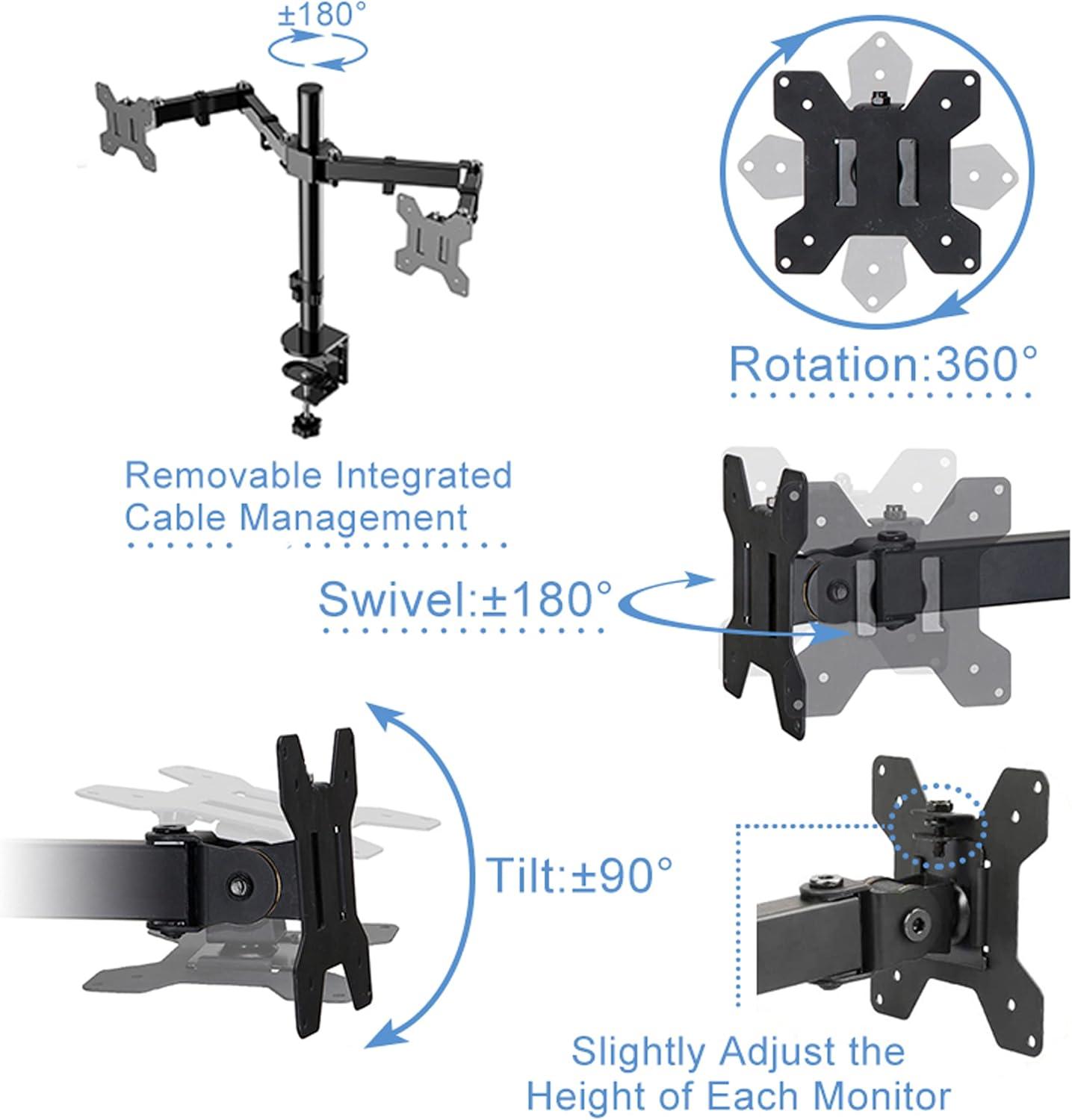 Double Articulated Dual Monitor Desk Mount, Black