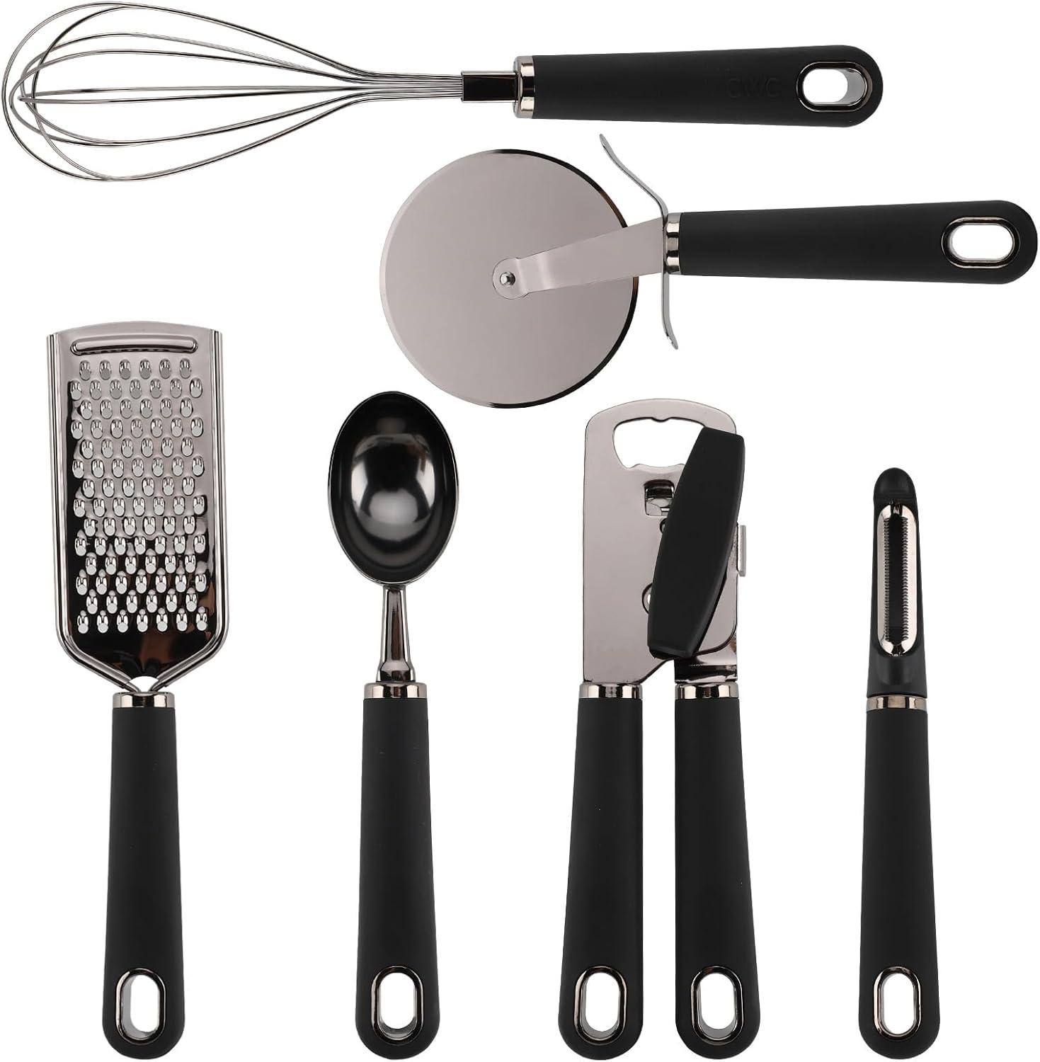 Country Kitchen Juego de Utensilios de Cocina de Acero Inoxidable de 6 Piezas, Negro