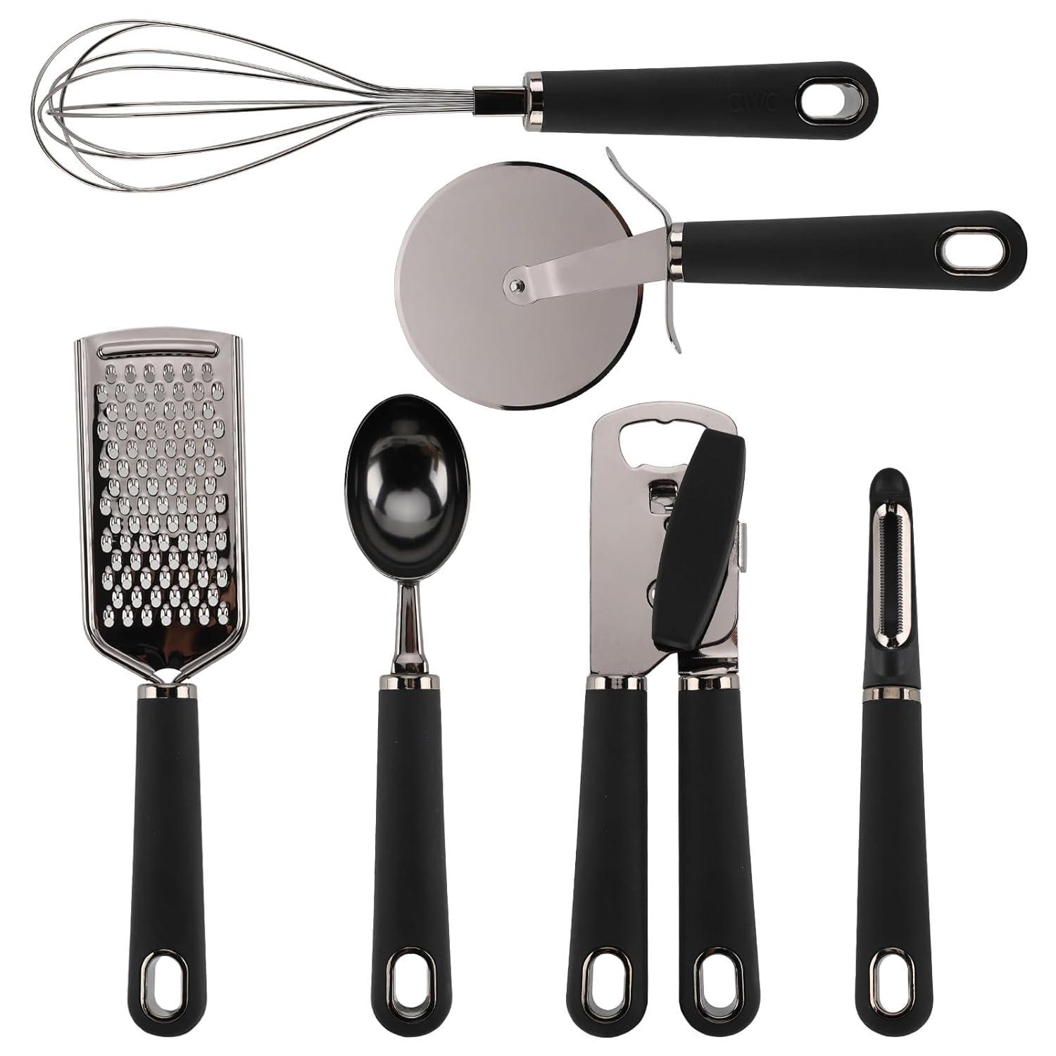 Country Kitchen Juego de Utensilios de Cocina de Acero Inoxidable de 6 Piezas, Negro