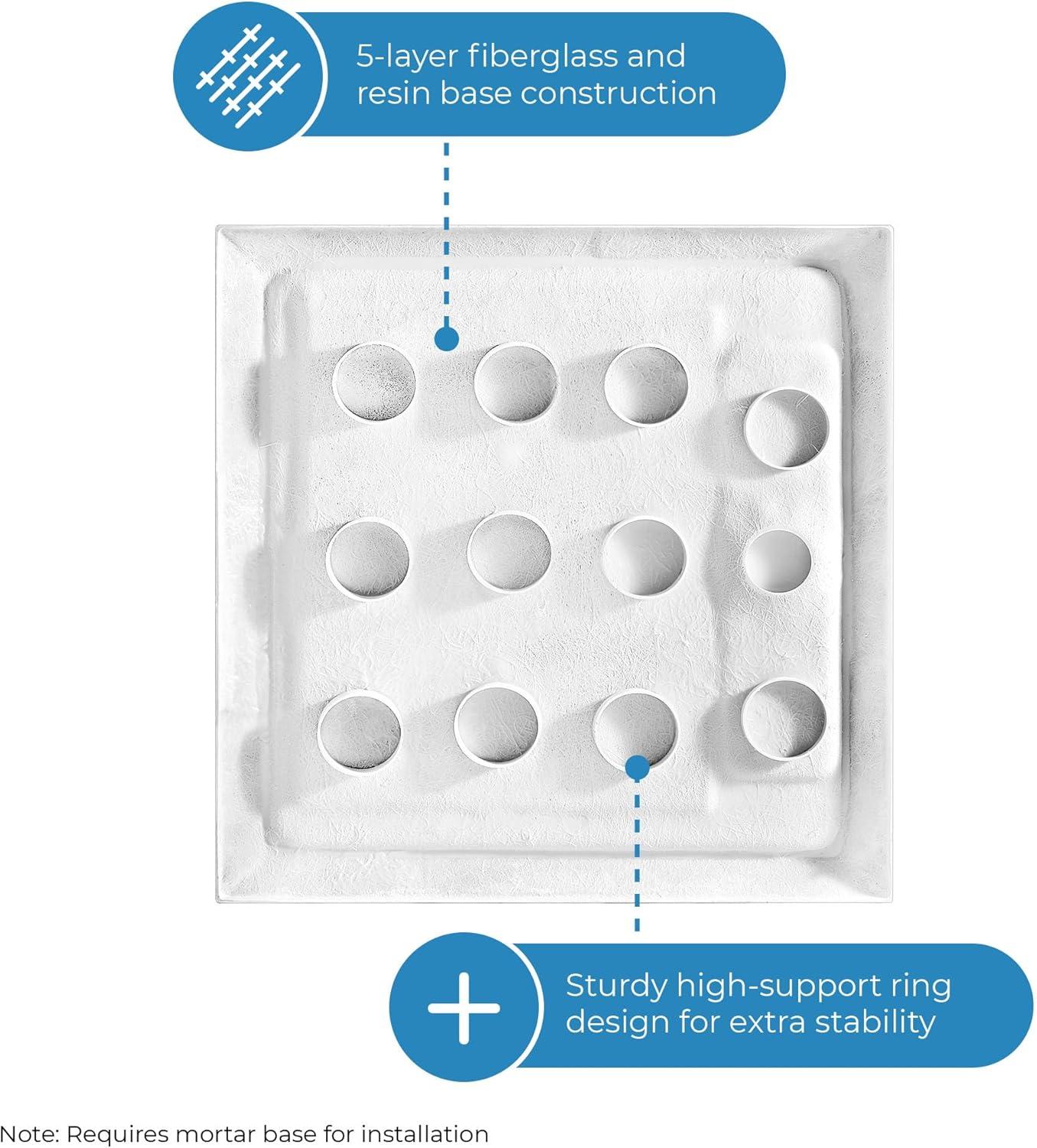 OVE Decors 36" x 32" Rectangle Shower Base Pan, White Acrylic, Center Drain, Reversible Design