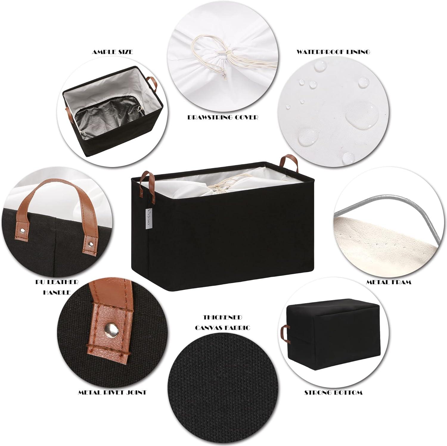 Hinwo 2-Pack Extra Large Canvas Fabric Storage Baskets with Handles, 70L Oversized Storage Bins, Collapsible Storage Box, Clothes, Toys, Blankets Organizers, 22 x 15 x 13 inches, (Purple Stripe)