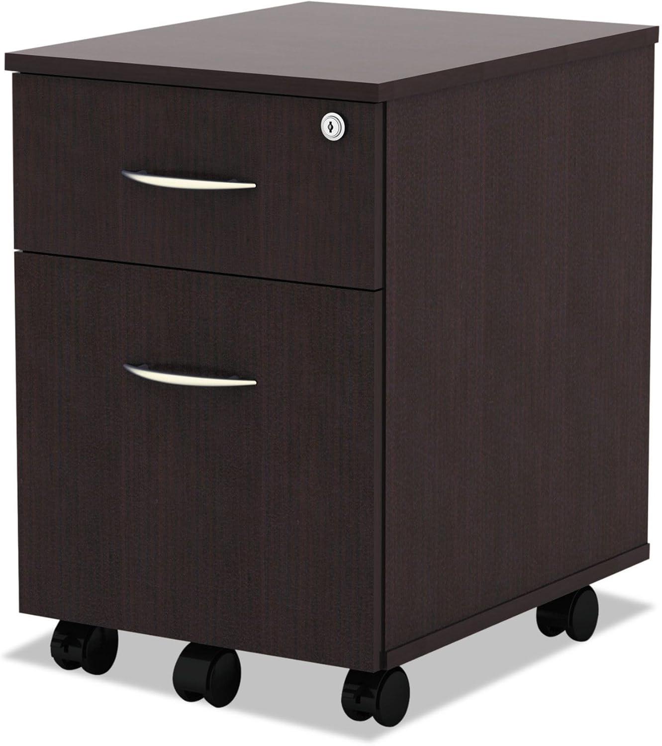 Espresso Woodgrain Mobile Lockable 2-Drawer Pedestal