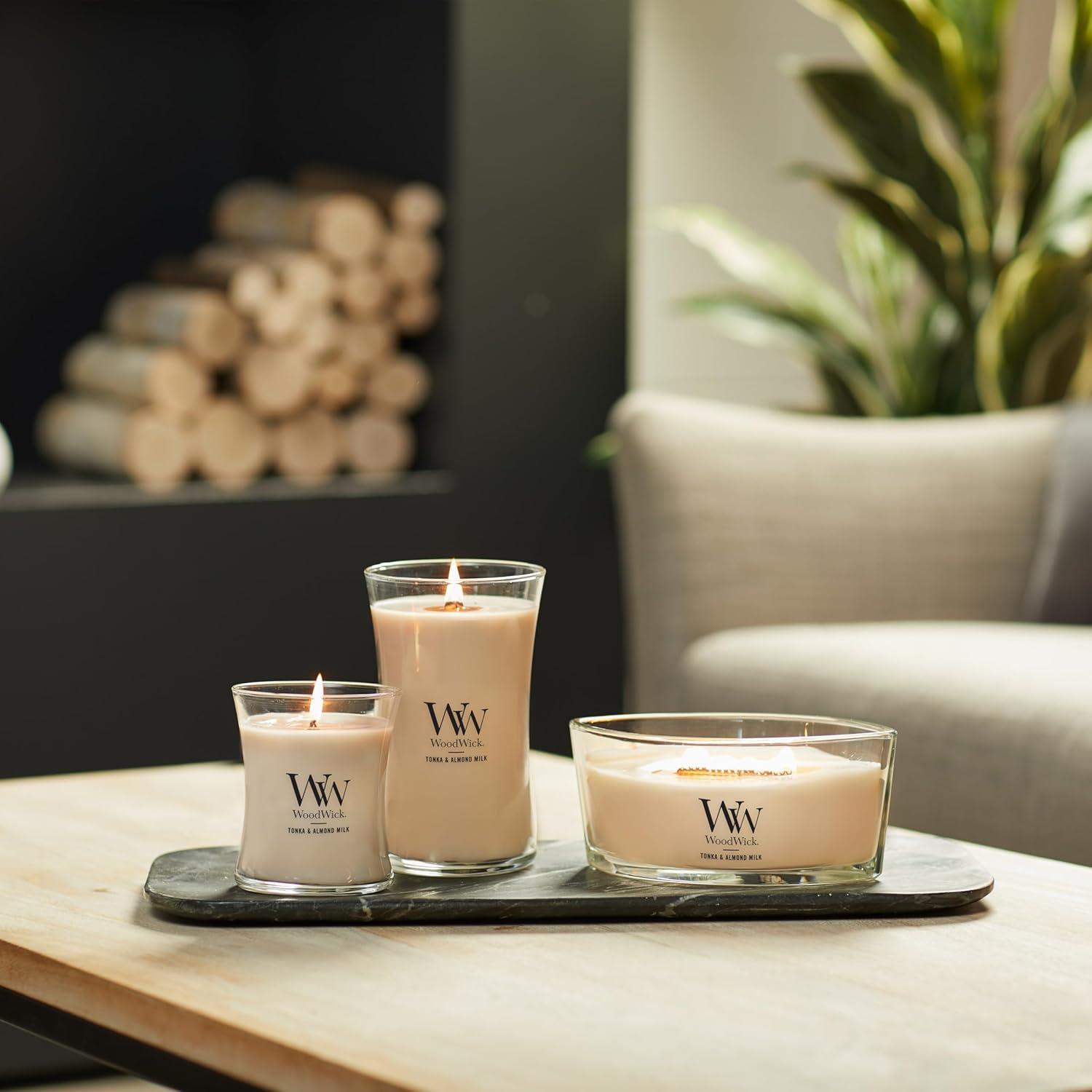 Woodwick Large Hourglass Candle, Tonka & Almond Milk, 21.5 oz