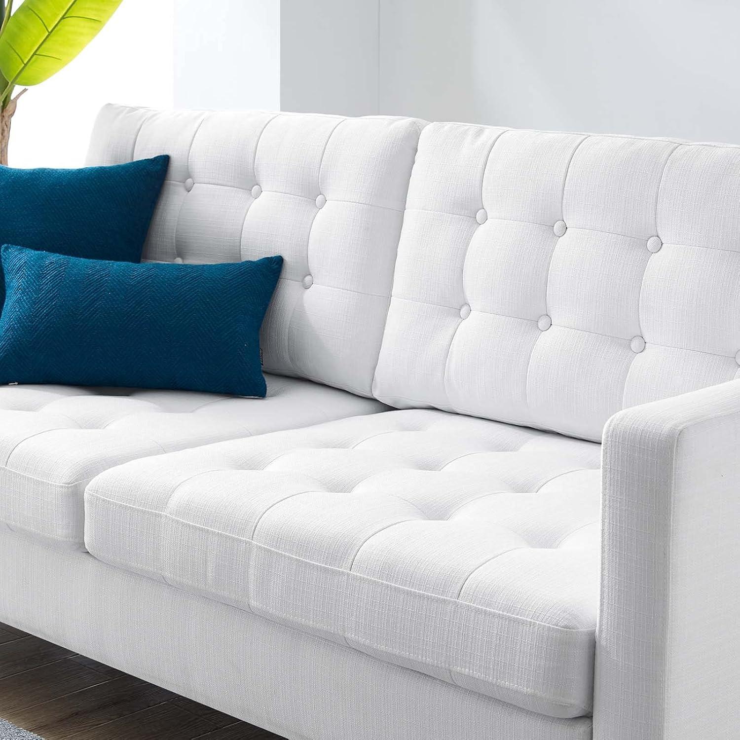 Modway Exalt Fabric Upholstered Tufted Sofa in White & Black