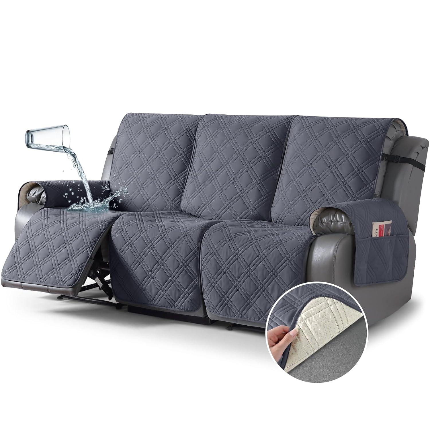 Latitude Run® Box Cushion Recliner 3 Seater Sofa Slipcover, Non-Slip Pet Reclining Couch Cover with Pockets Furniture Protector
