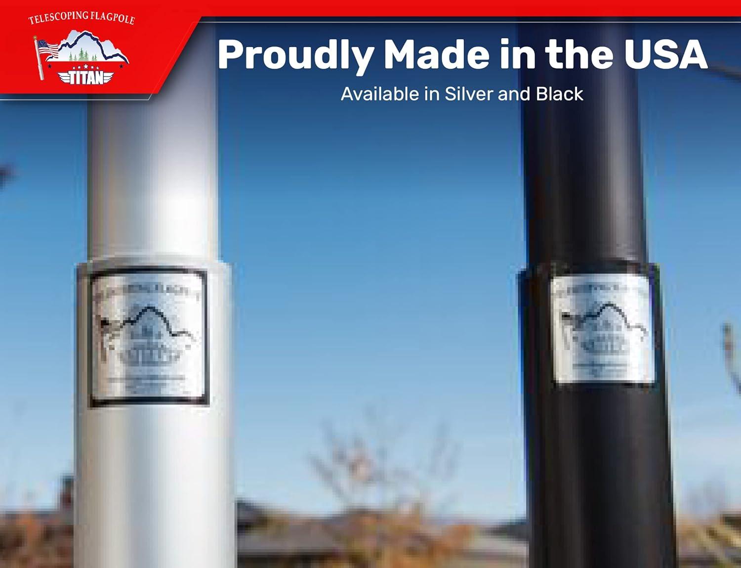 Titan Telescoping Flag Poles, 20ft Silver – Heavy Duty Flag Pole Kit, Includes Aluminum Telescoping Flag Pole, 4 x 6 American Flag, Hardware for 2 Flags and Detailed Installation Instructions
