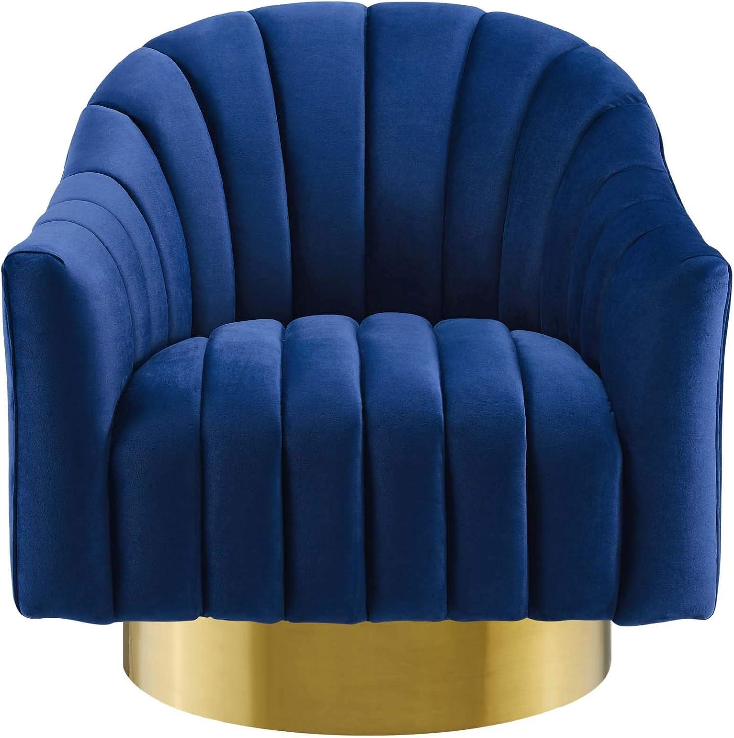 Navy Velvet Luxurious Swivel Accent Chair with Gold Base