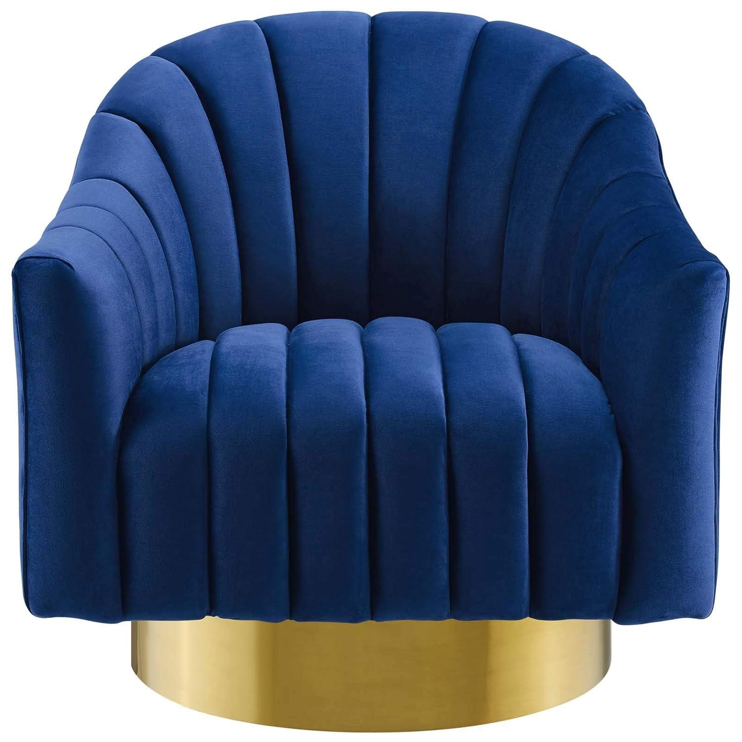 Modway Buoyant Vertical Channel Tufted Accent Lounge Performance Velvet Swivel Chair in Navy