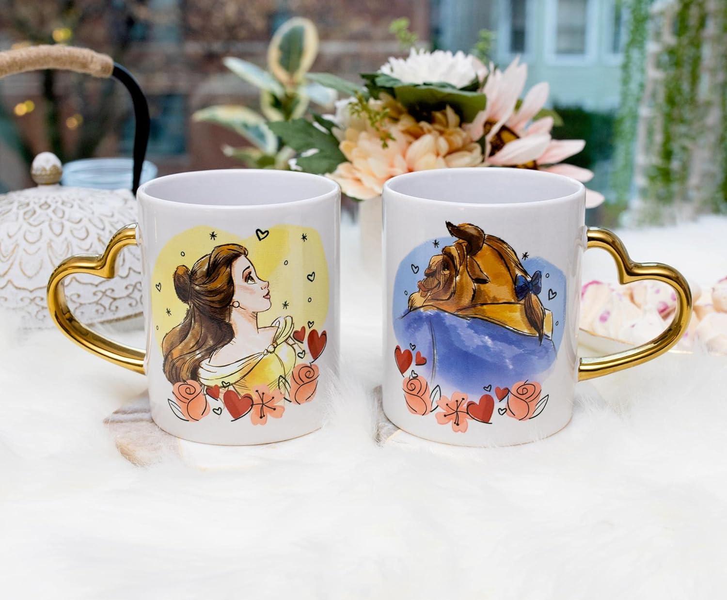 Silver Buffalo Disney Beauty and the Beast Sculpted Handle Mug Set | Each Holds 14 Ounces