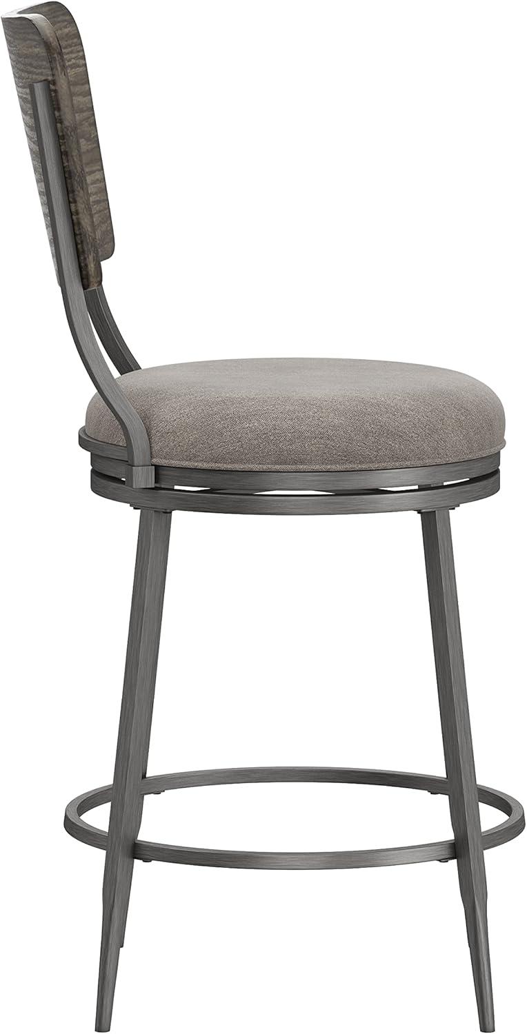 Hillsdale, Garren Metal Counter Height Swivel Stool with Wood Panel Back, Rubbed Pewter