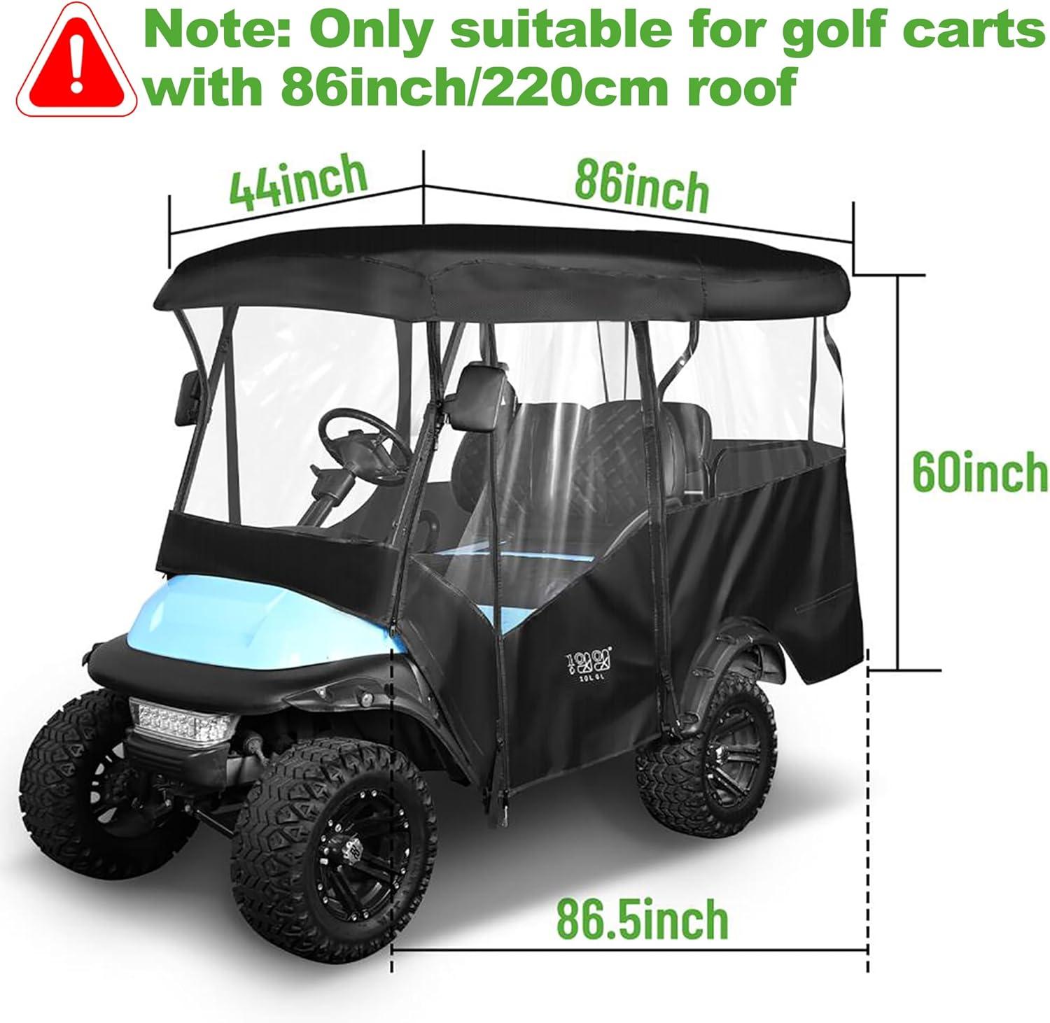 10L0L Golf Cart Cover 4 Passenger for Yamaha EZGO Club Car, 420D Waterproof Sunproof Dustproof Enclosure Cover, Black