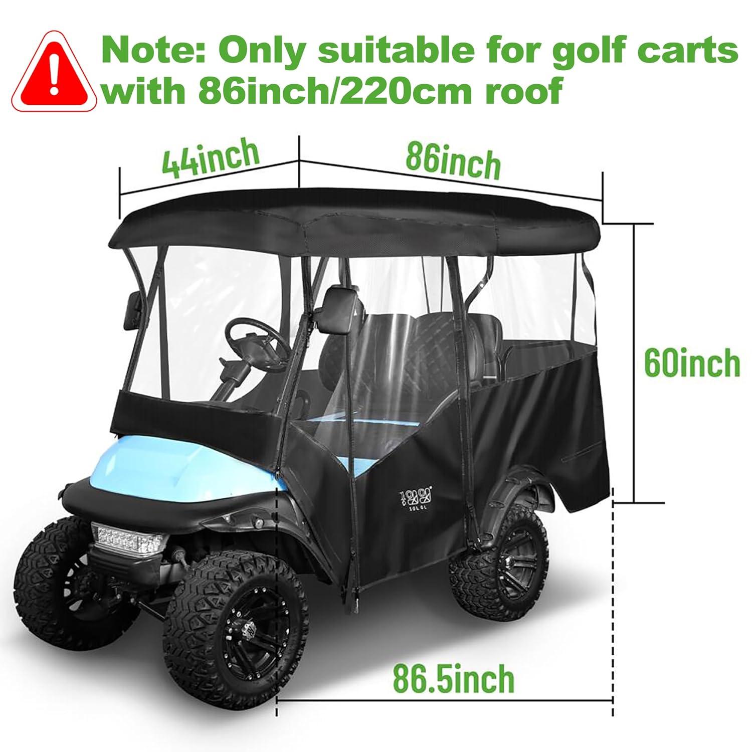 10L0L Golf Cart Cover 4 Passenger for Yamaha EZGO Club Car, 420D Waterproof Sunproof Dustproof Enclosure Cover, Black