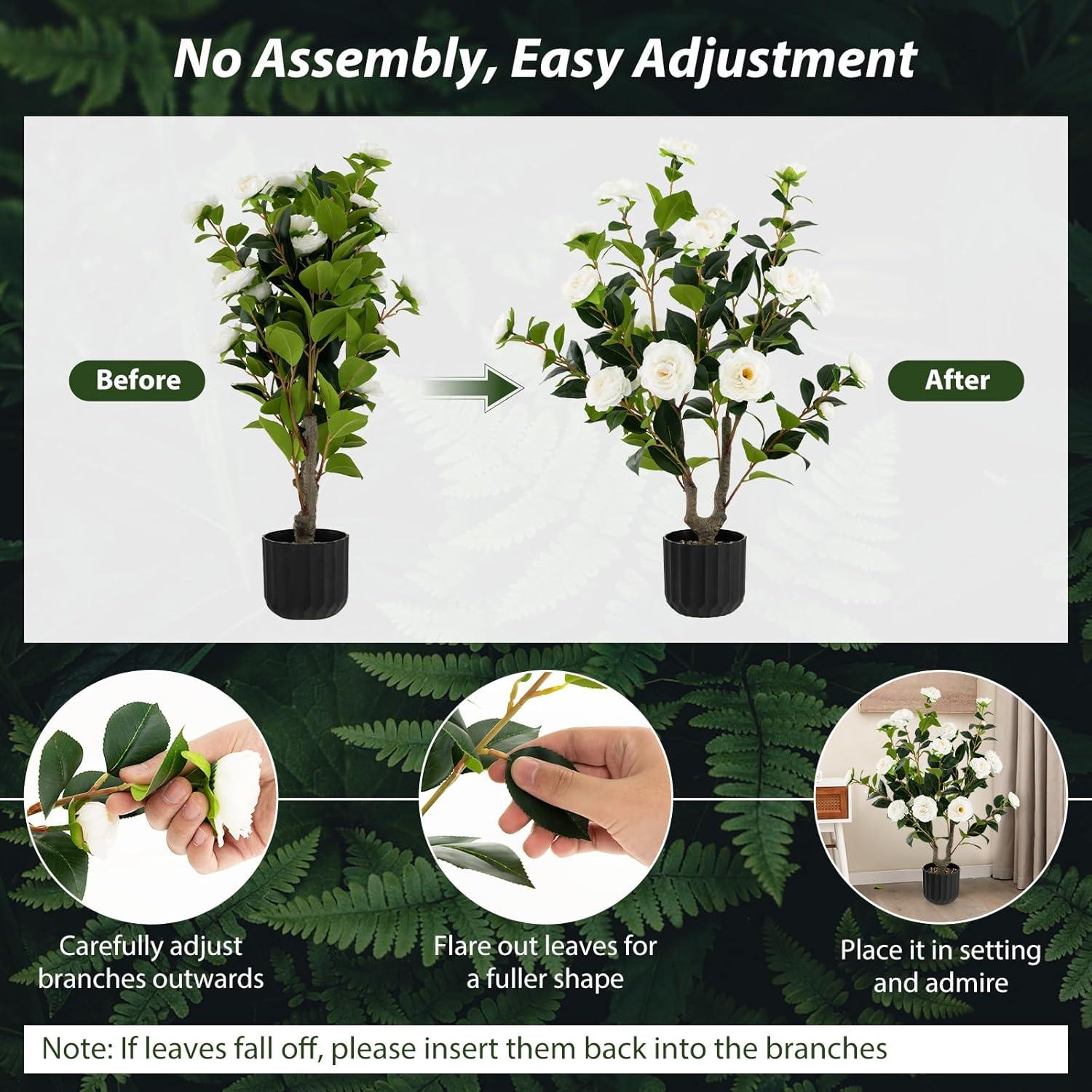 Primrue Primrue 38'' Artificial Camellia Tree Faux Floral Plant Fake Tree For Decoration White