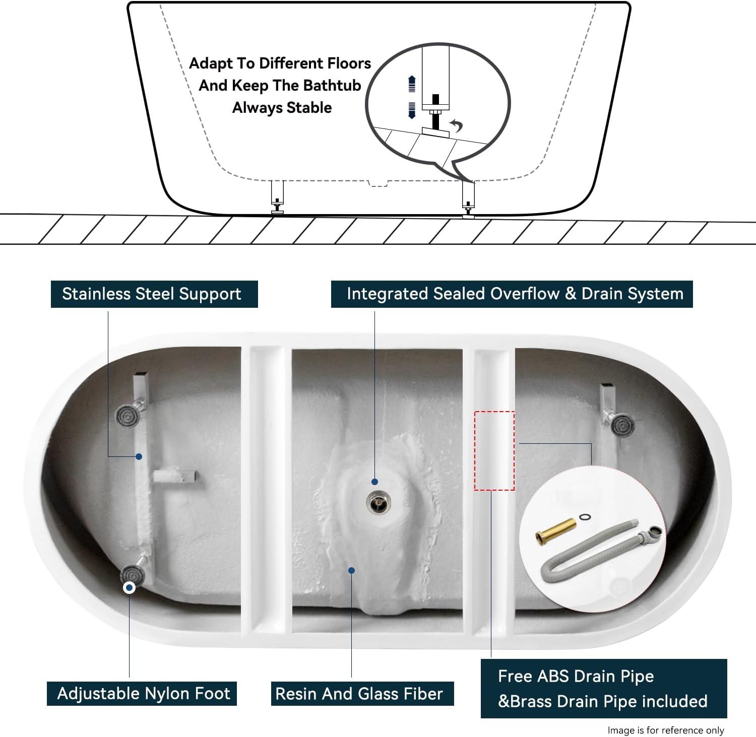 Bali Elite 67" x 30" Freestanding Soaking Acrylic Bathtub with Brushed Nickel Drain