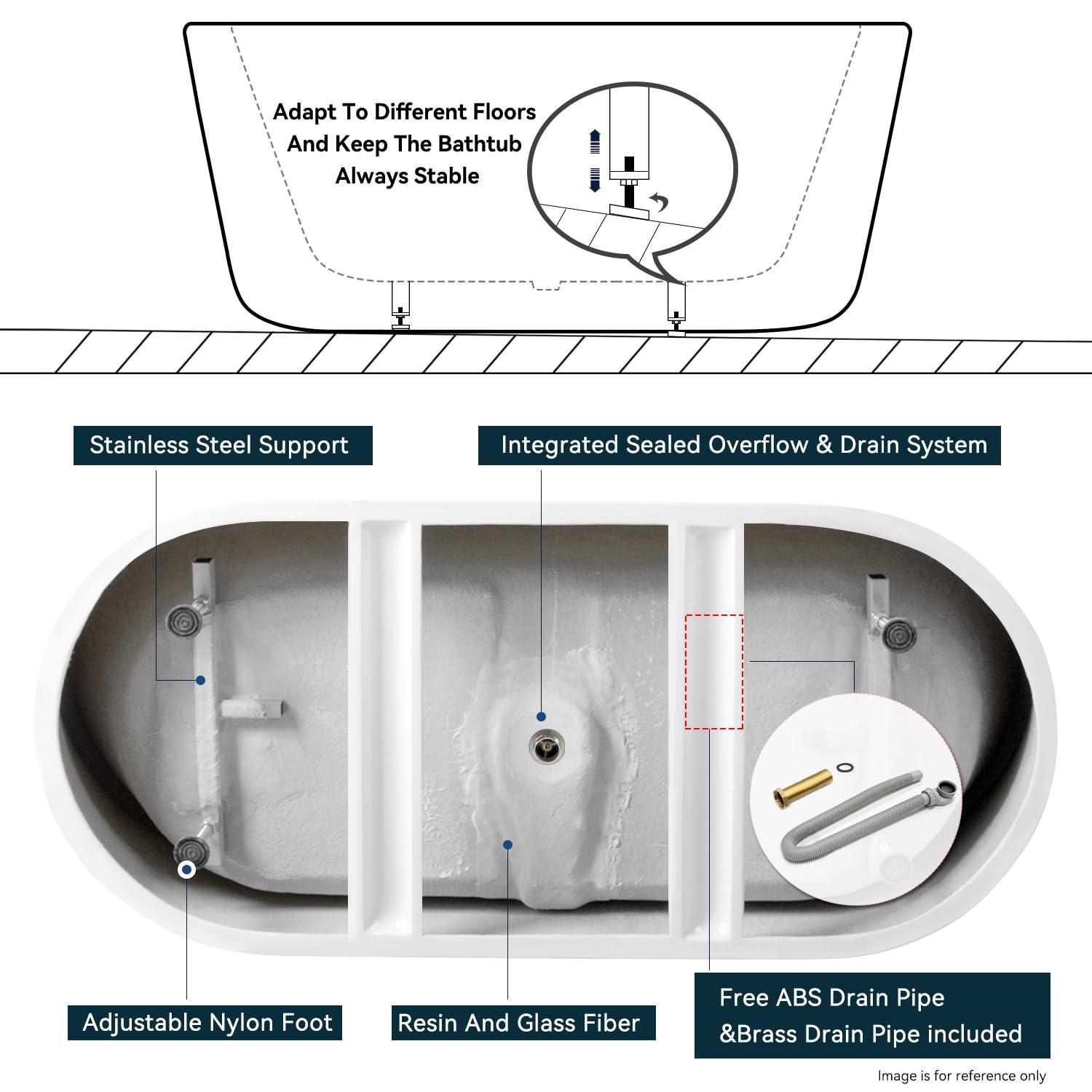 FerdY Bali Elite 67" x 30" Freestanding Soaking Acrylic Bathtub with Brushed Nickel Drain FerdY-02138-1700-BN
