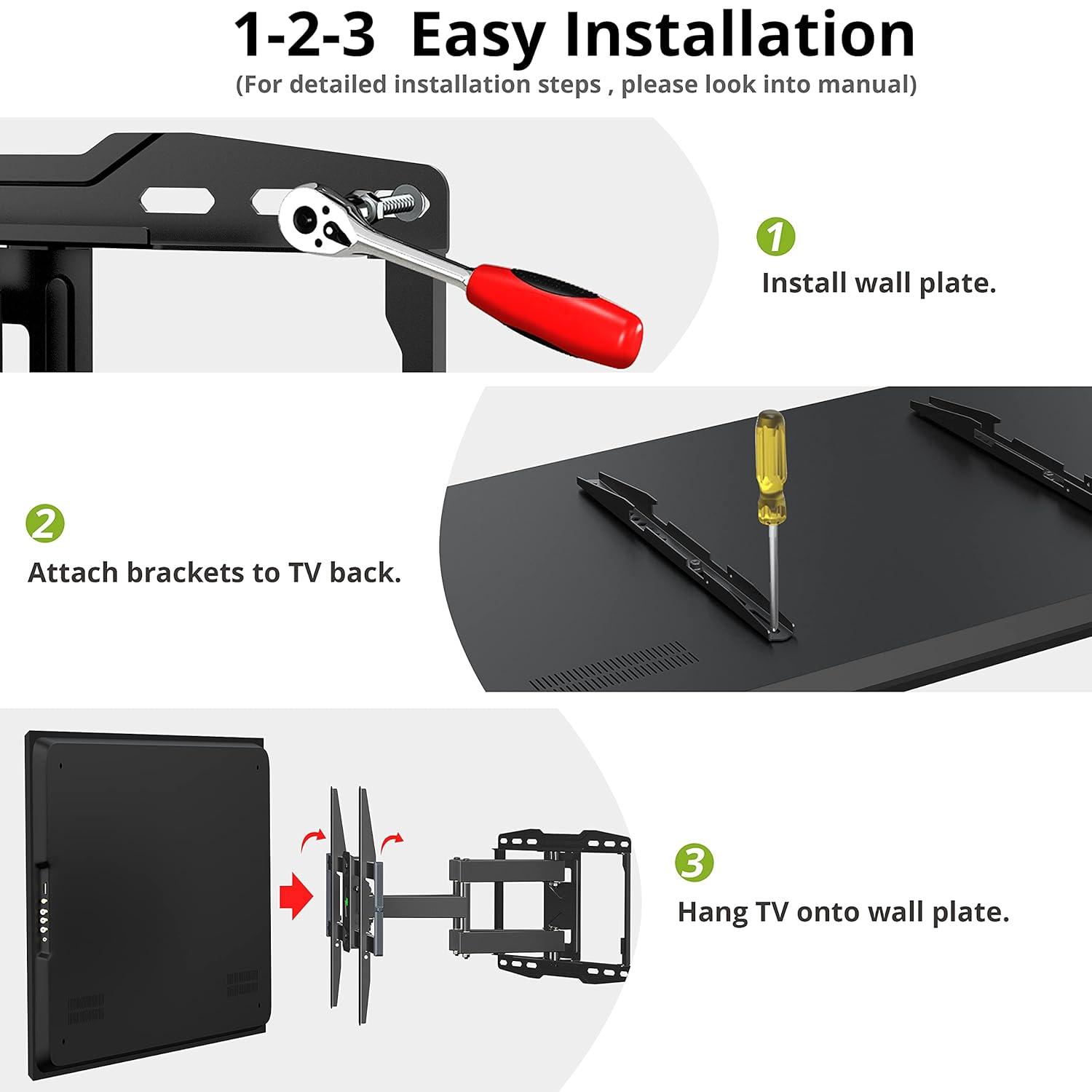 Outdoor TV Wall Mount for 47-86 Inch Television, Mount with Swivel and Tilt, Full Motion Weatherproof TV Bracket with Articulating Dual Arms, Max VESA 600X400 mm, 132lbs